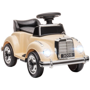 Macchina elettrica per bambini 18-48 mesi licenza mercedes-benz con musica, beige - 