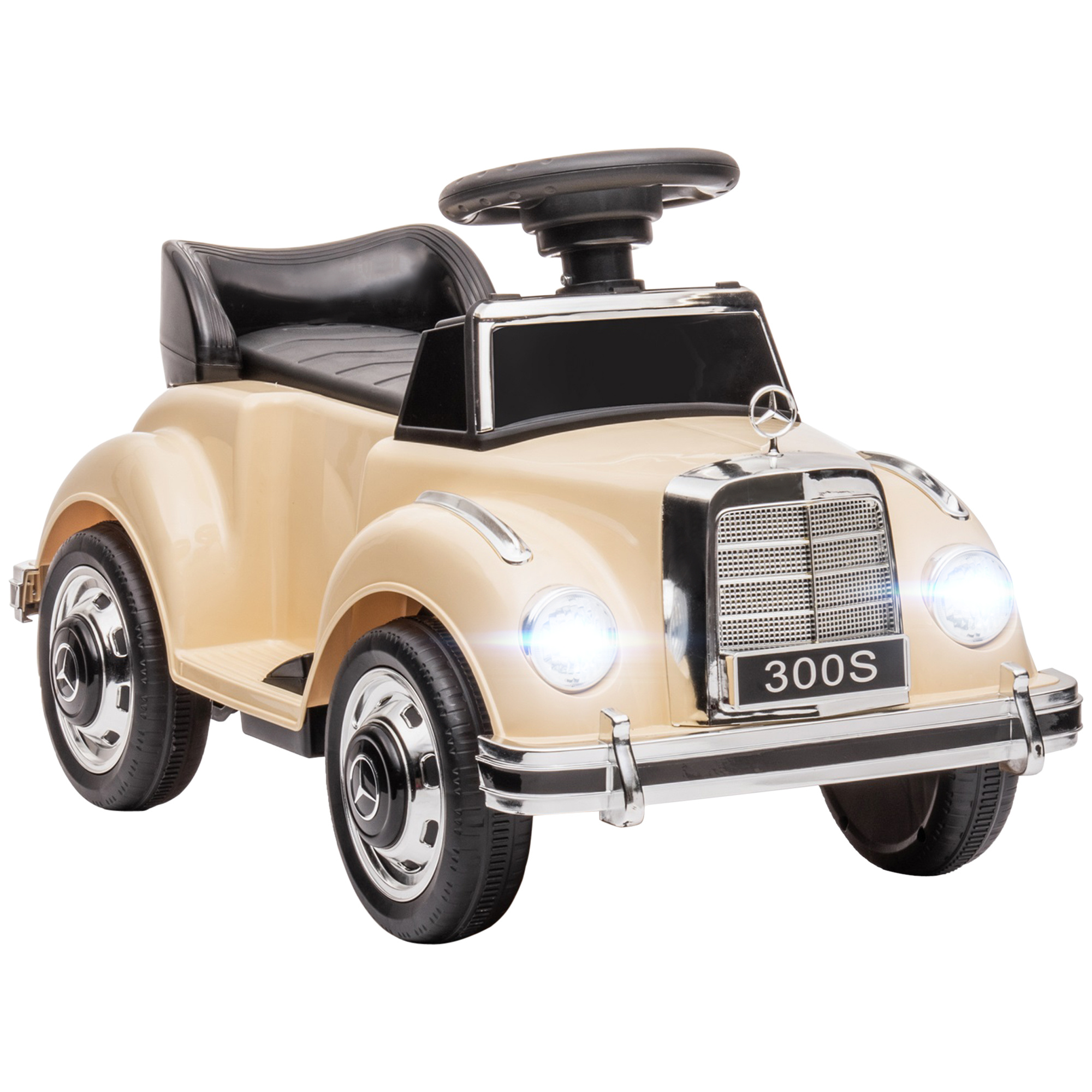 Macchina elettrica per bambini 18-48 mesi licenza mercedes-benz con musica, beige - 