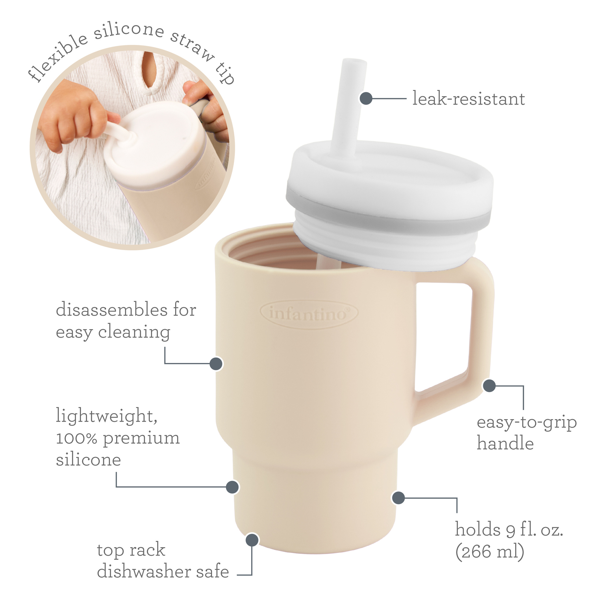 Bicchierino assortito in silicone morbido per bambini - primo bicchiere con beccuccio - INFANTINO