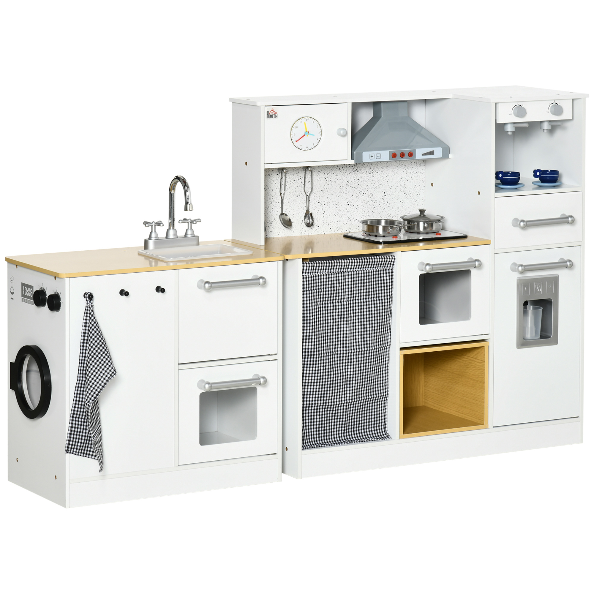 Cucina giocattolo 2 pezzi per bambini 3-6 anni con utensili da cucina, luci ed effetti sonori, in mdf e pp - 