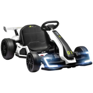 Go kart elettrico per bambini 6-12 anni 24v 12km/h con seggiolino regolabile, bianco - 