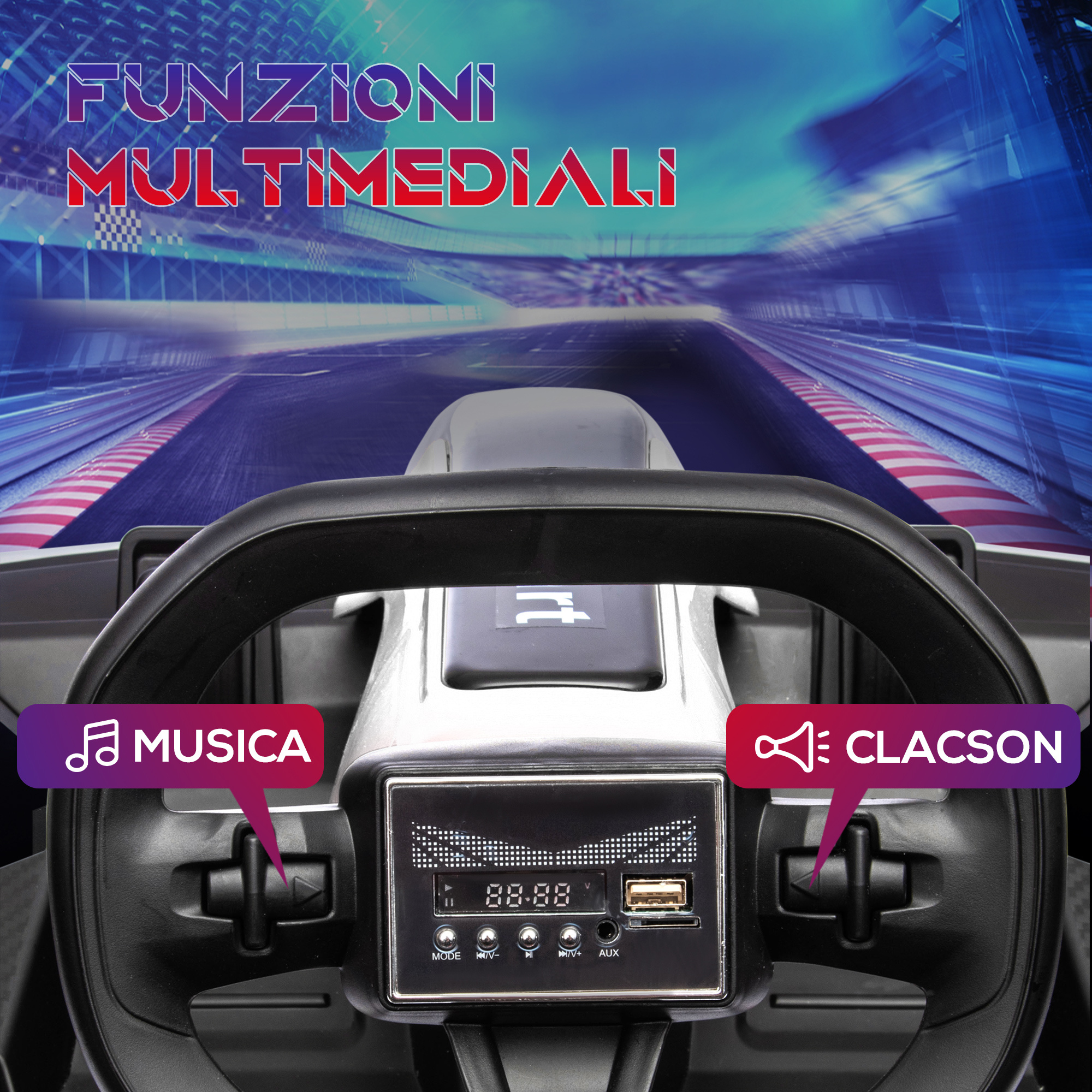 Go kart elettrico per bambini 6-12 anni 24v 12km/h con seggiolino regolabile, bianco - 