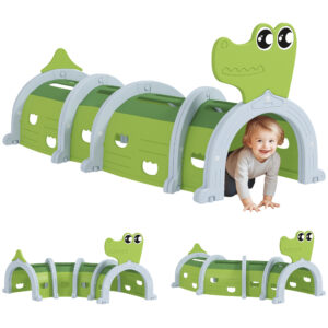 Tunnel per bambini 3-6 anni a forma di coccodrillo, gioco per interno ed esterno in plastica, verde - 