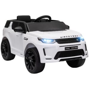 Macchina elettrica per bambini a licenza land rover con fari, clacson e cintura,106x65.5x51 cm, bianco - 