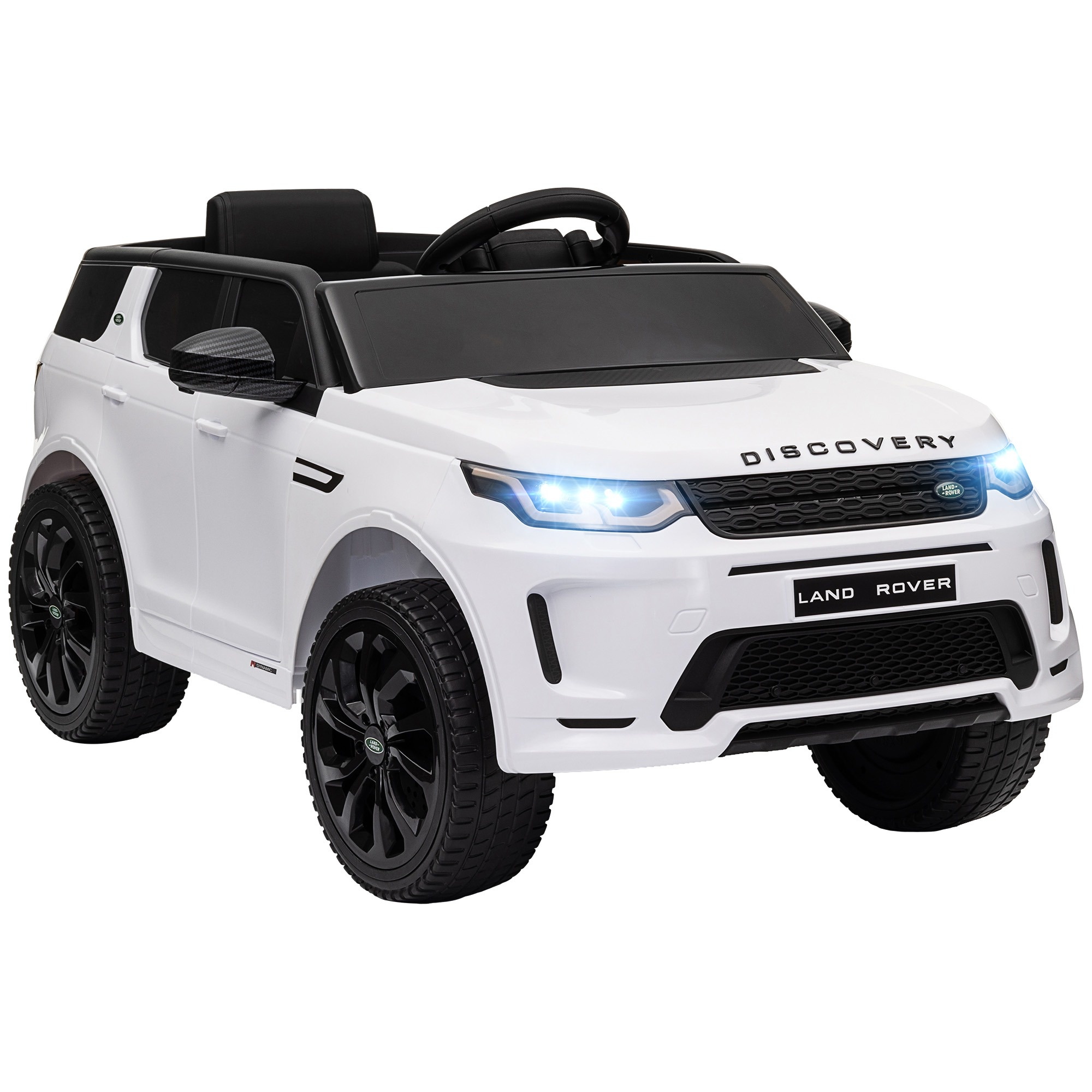 Macchina elettrica per bambini a licenza land rover con fari, clacson e cintura,106x65.5x51 cm, bianco - 