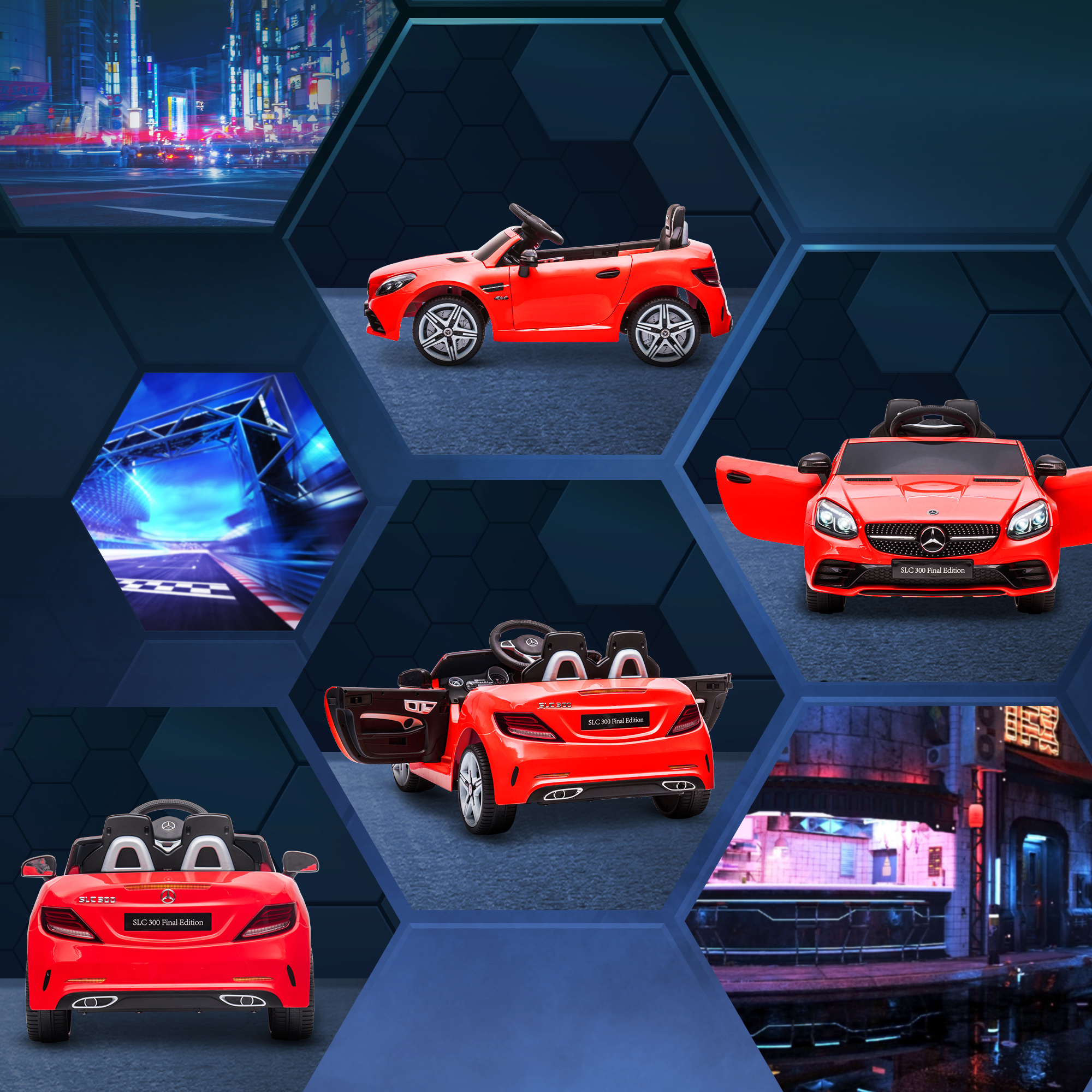 Macchina elettrica per bambini licenza mercedes slc 300 con telecomando, in pp e metallo, 107x62.5x44 cm, rosso - 