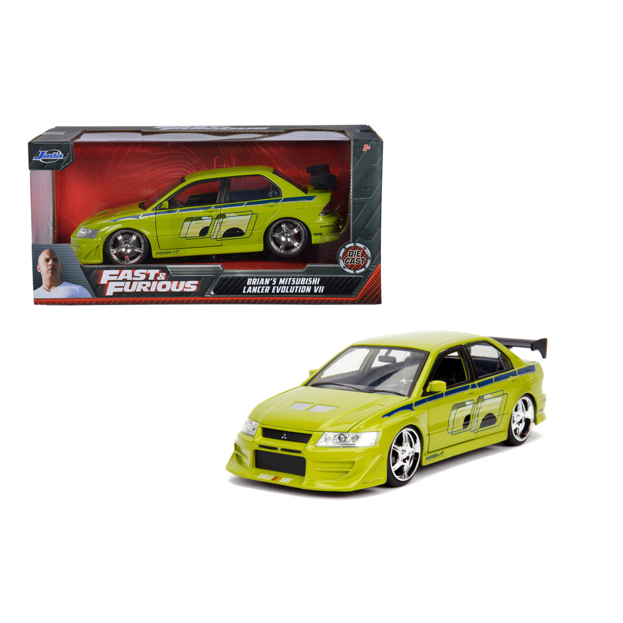 Jada - modellino auto mitsubishi lancer evo ii,  di brian del film fast and furious (2002), scala 1:24 - INVINCIBLE HEROES