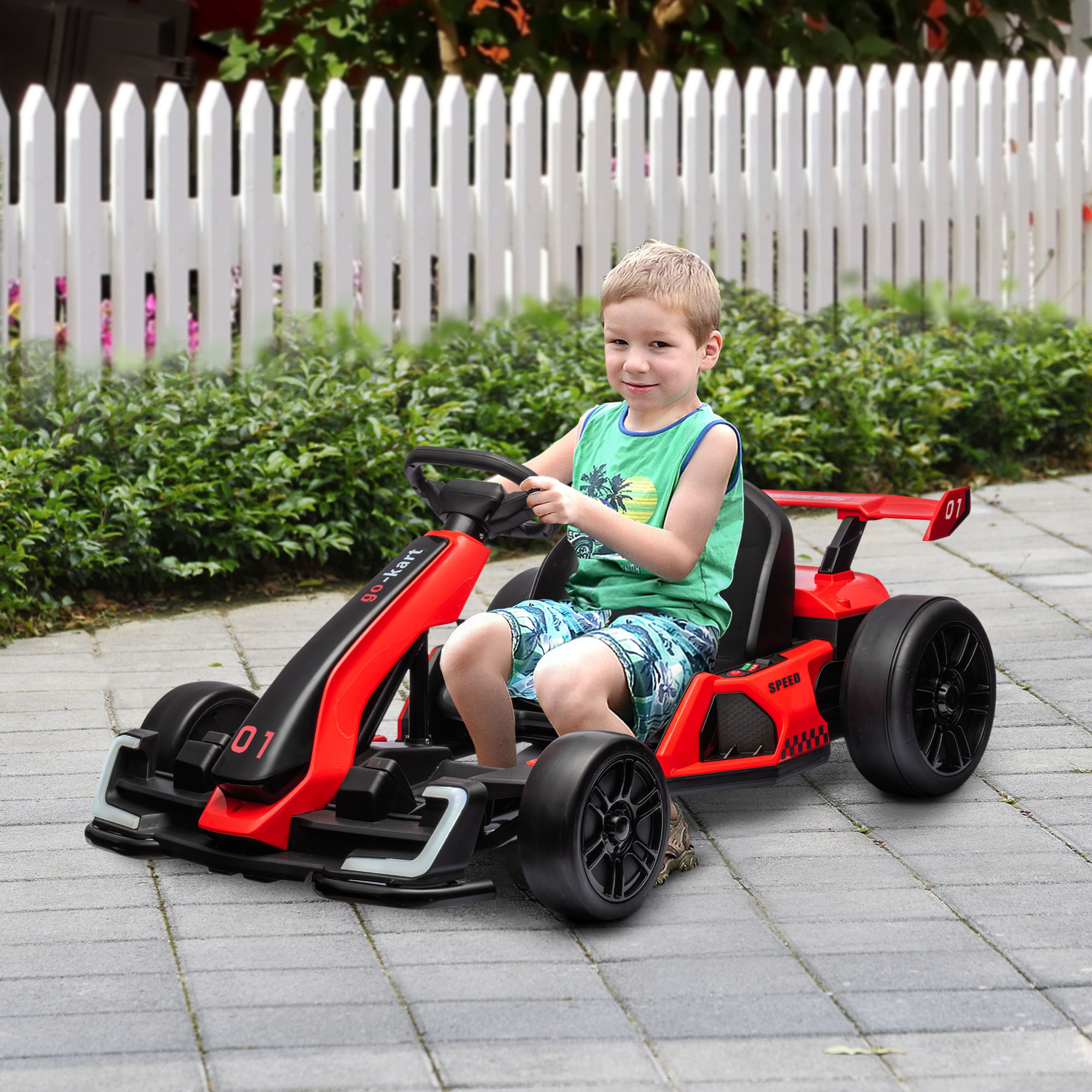 Go kart elettrico per bambini 6-12 anni 24v 12km/h con seggiolino regolabile, rosso - 
