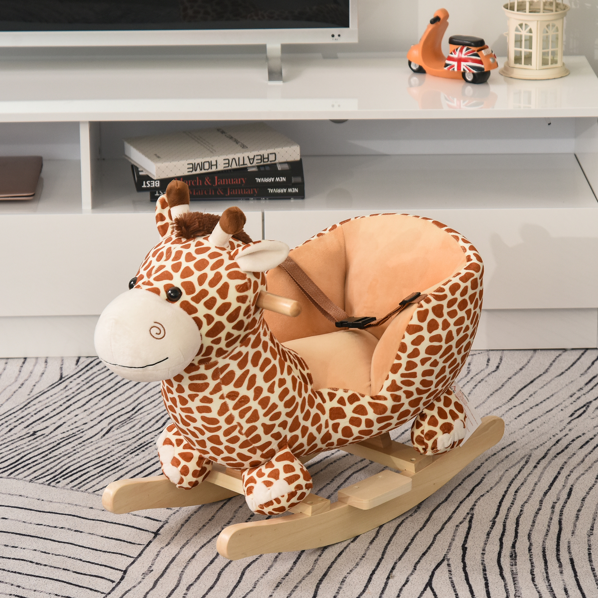 Cavallo a dondolo in legno giraffa per i bambini 60x33x45cm - 