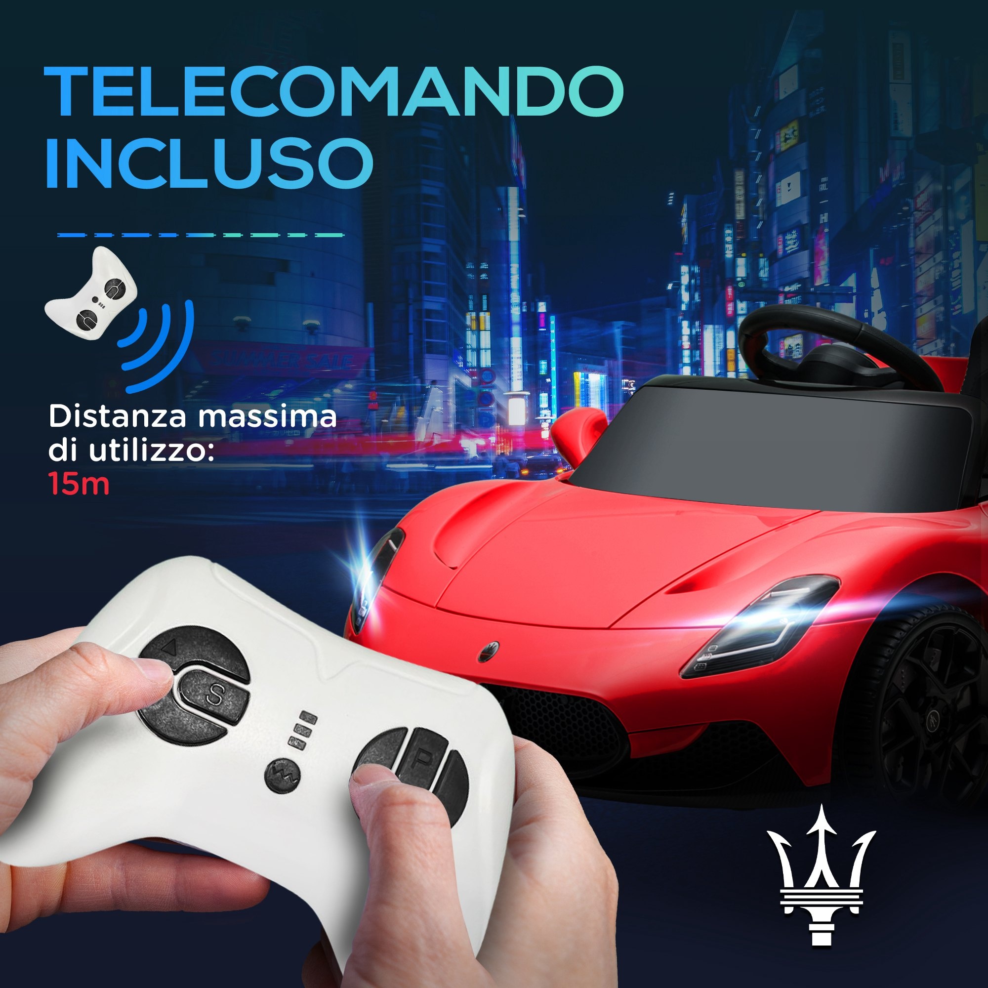 Macchina per bambini maserati mc20, guida manuale, telecomando e fari led, età 3-6 anni, rosso - 