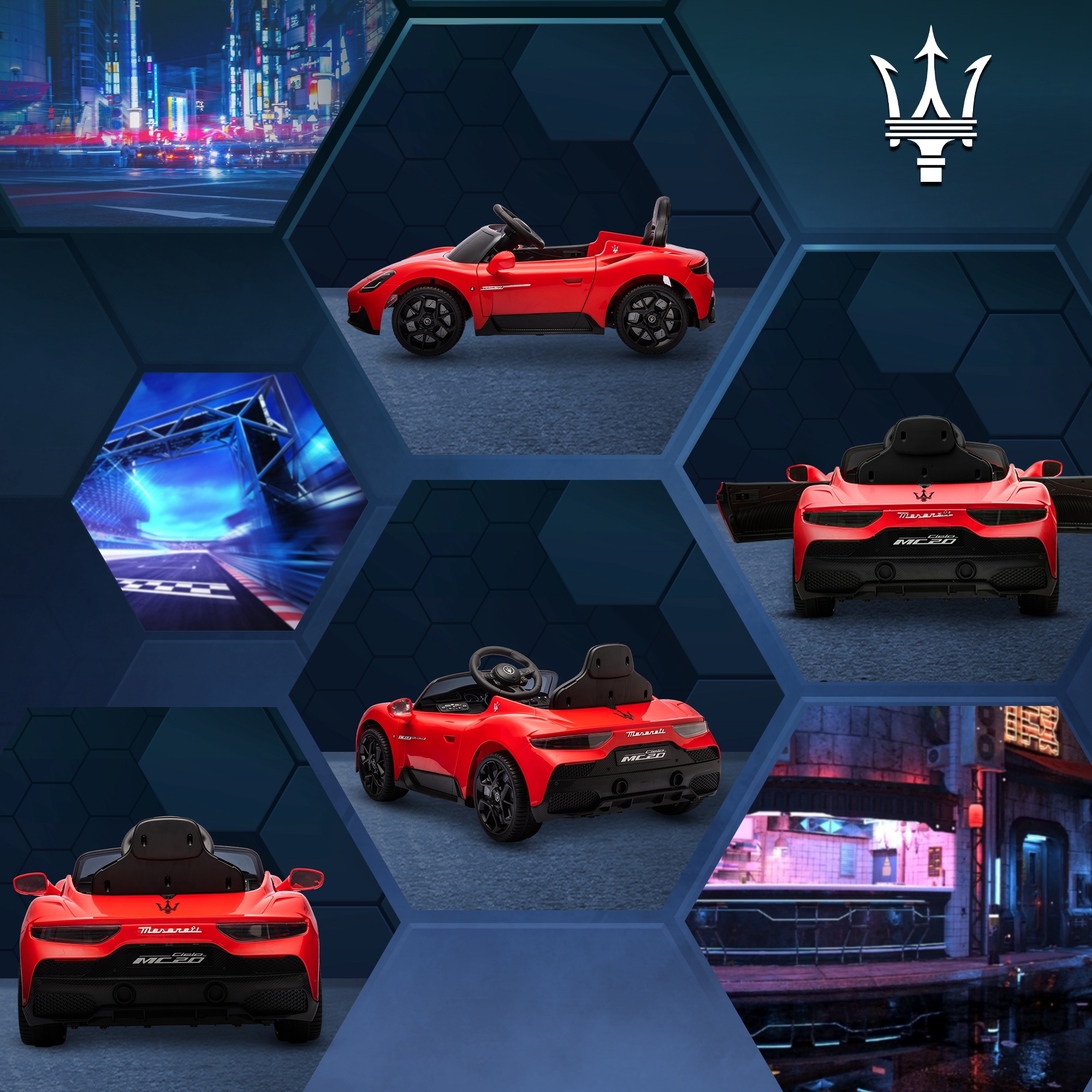 Macchina per bambini maserati mc20, guida manuale, telecomando e fari led, età 3-6 anni, rosso - 