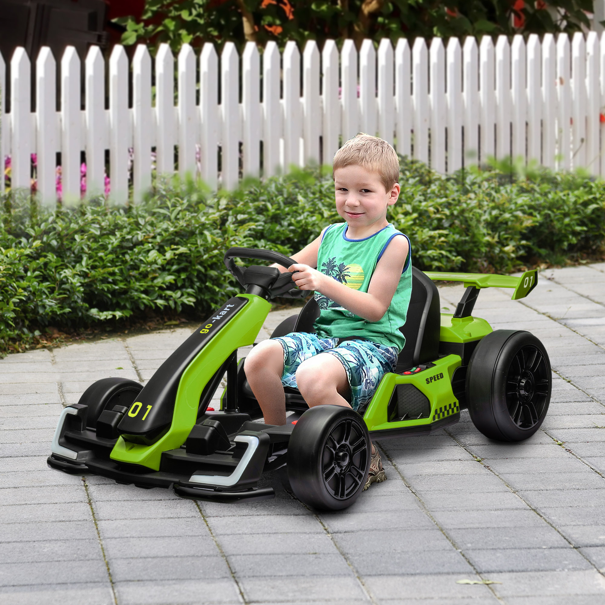 Go kart elettrico per bambini 6-12 anni 24v 12km/h con seggiolino regolabile, verde - 