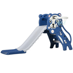 Scivolo per bambini 18-36 mesi con canestro da basket laterale in pe, 133x60x70 cm, blu e grigio - 