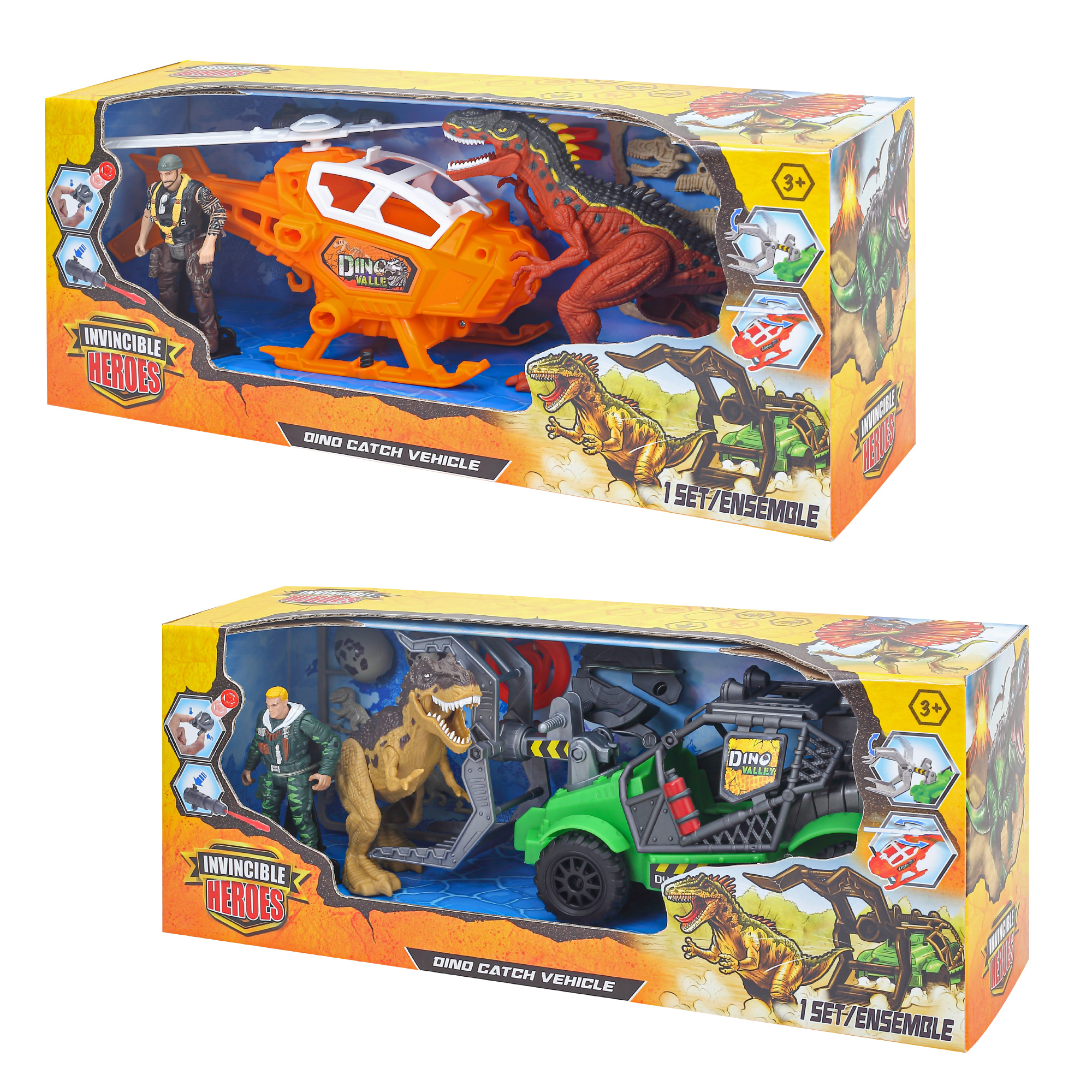 Dino valley – set assortito cattura dinosauro con veicoli e figure - INVINCIBLE HEROS