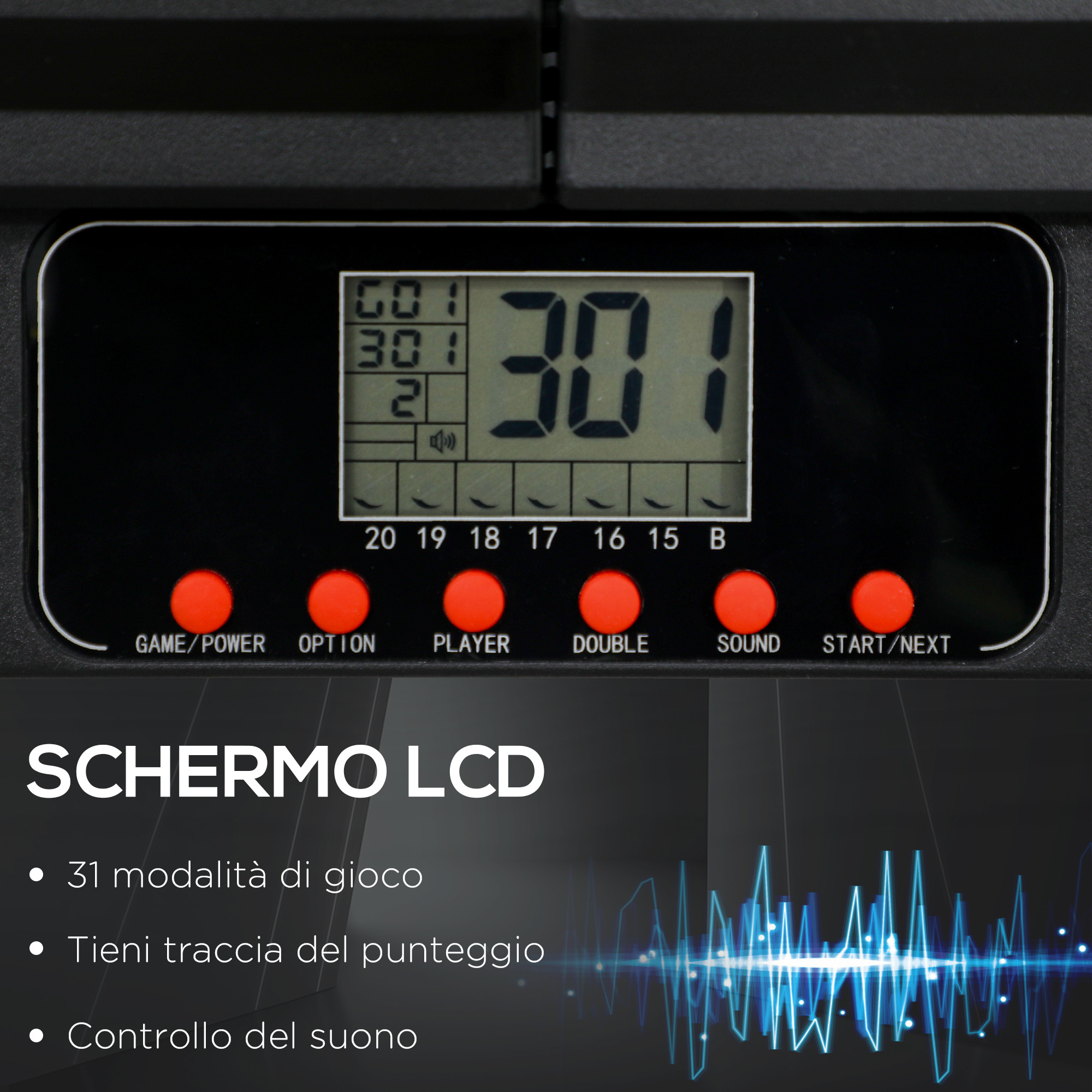 Bersaglio freccette elettronico in pp con 6 freccette e monitor lcd, 83x45x4 cm, rosso e nero - 