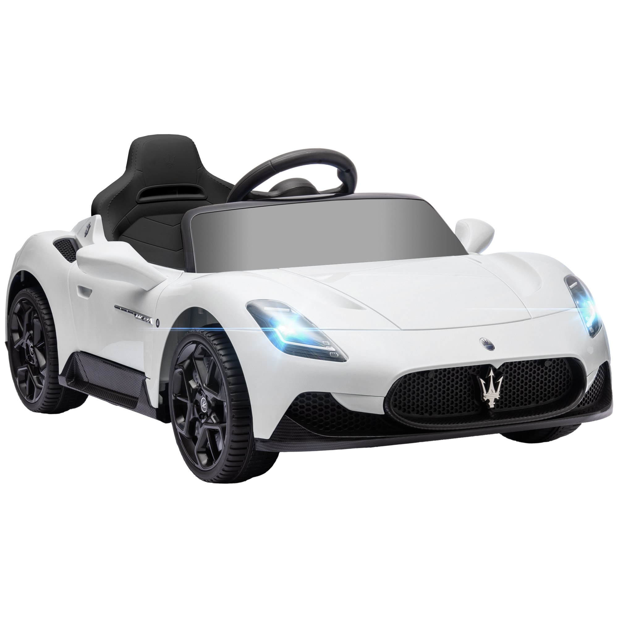 Macchina per bambini maserati mc20, guida manuale, telecomando e fari led, età 3-6 anni, bianco - 