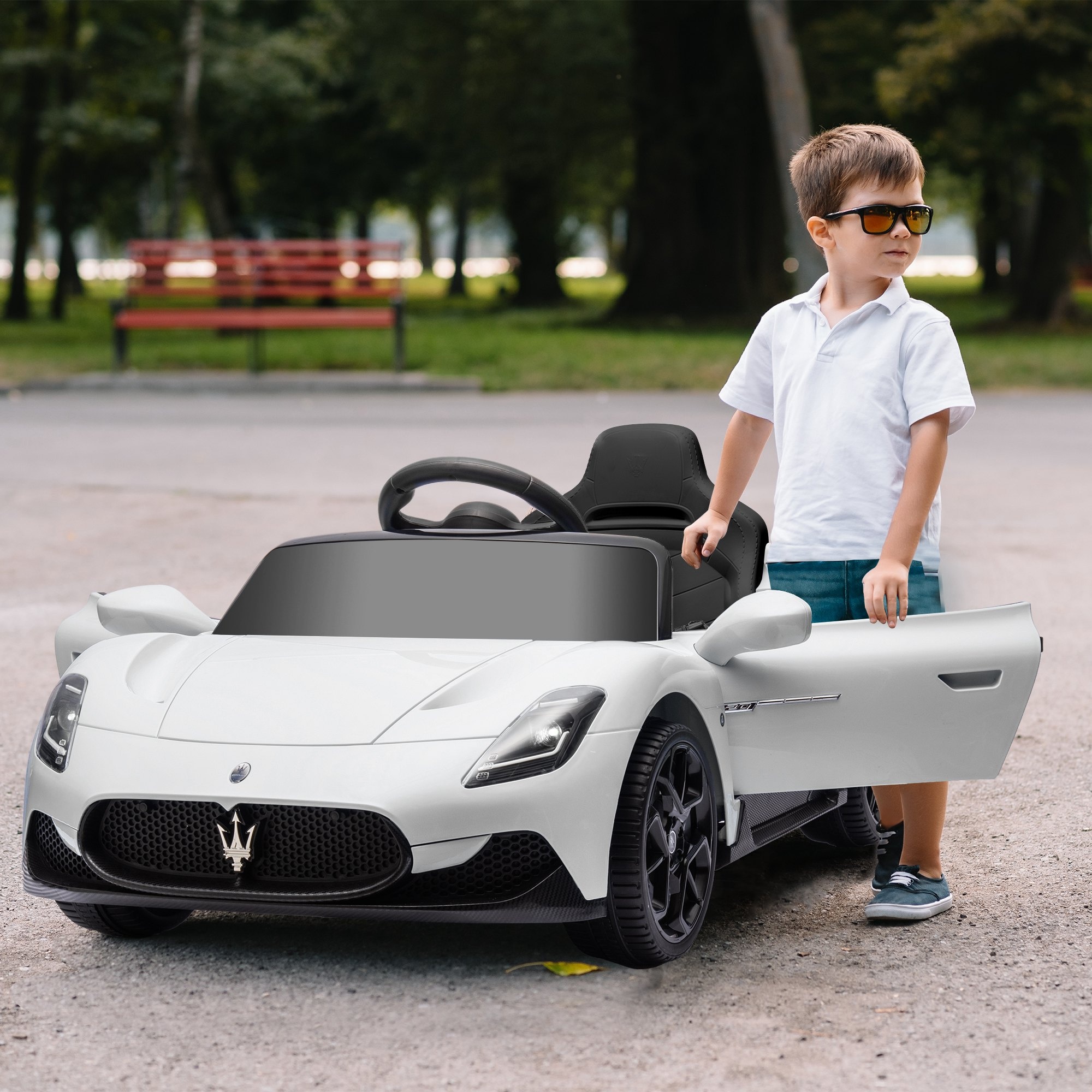 Macchina per bambini maserati mc20, guida manuale, telecomando e fari led, età 3-6 anni, bianco - 