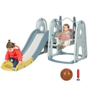 Set da gioco 5 anni max con altalena per bambini, scivolo per bambini, canestro basket e scaletta, in hdpe e pp - 