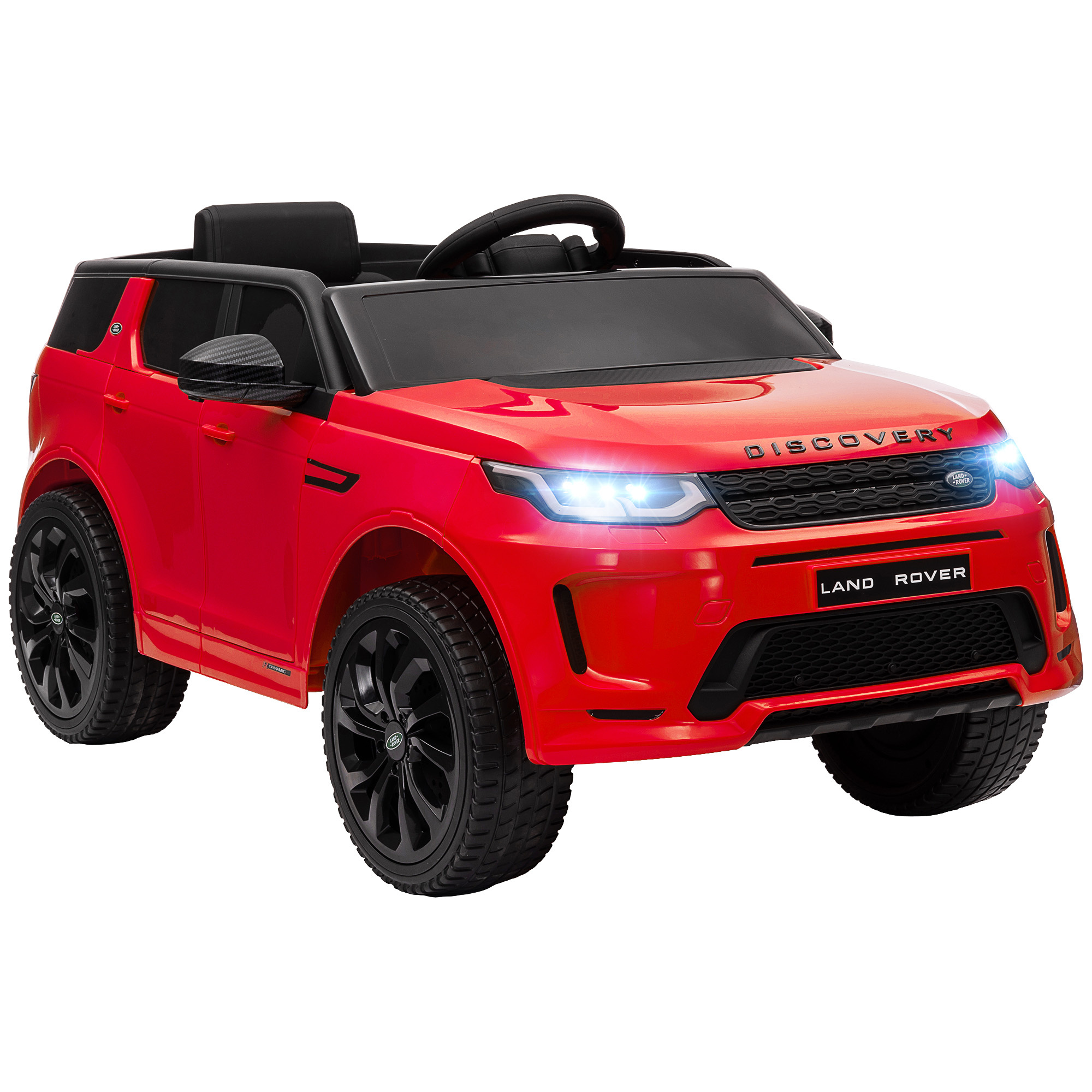 Macchina elettrica per bambini a licenza land rover con fari, clacson e cintura,106x65.5x51 cm, rosso - 