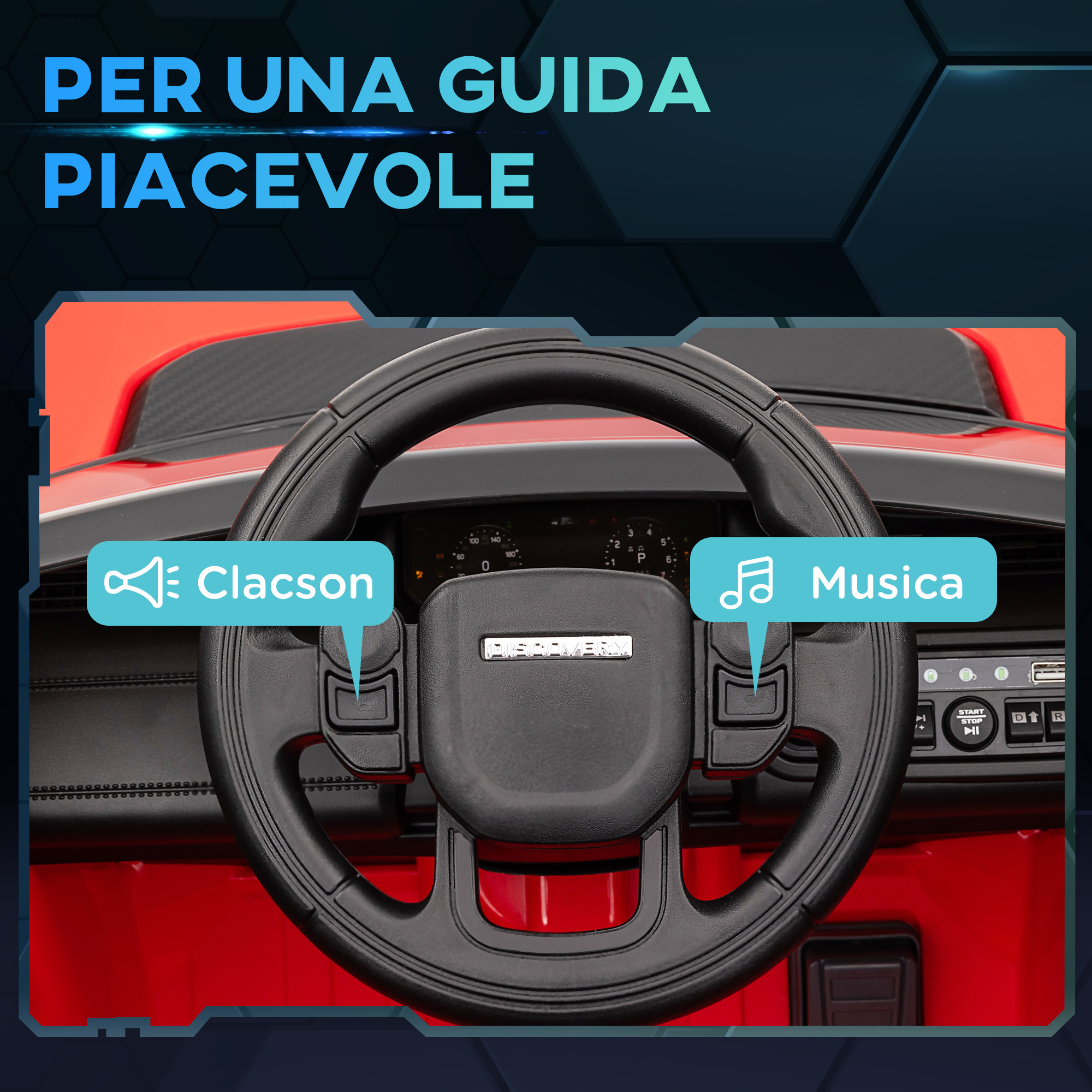 Macchina elettrica per bambini a licenza land rover con fari, clacson e cintura,106x65.5x51 cm, rosso - 