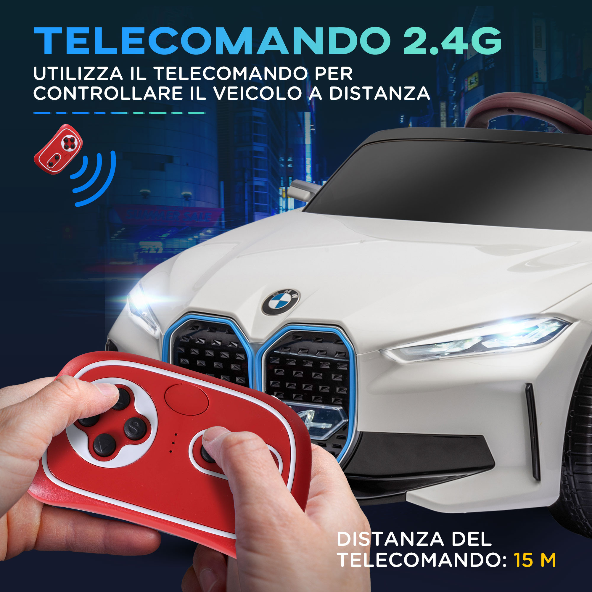 Macchina elettrica per bambini 3-6 anni con licenza bmw con telecomando, clacson e fari, 115x67x45 cm, bianca - 