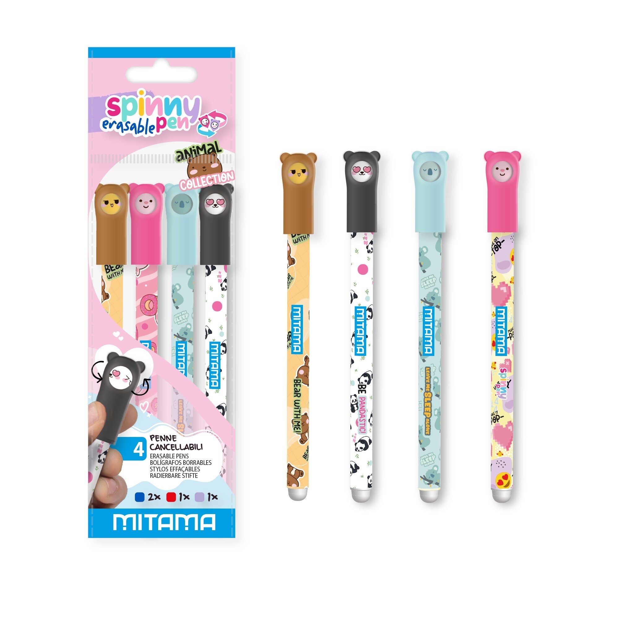 Penna mitama spinny pen animal collection – gel 0,7 mm, 4 pezzi assortiti - MITAMA