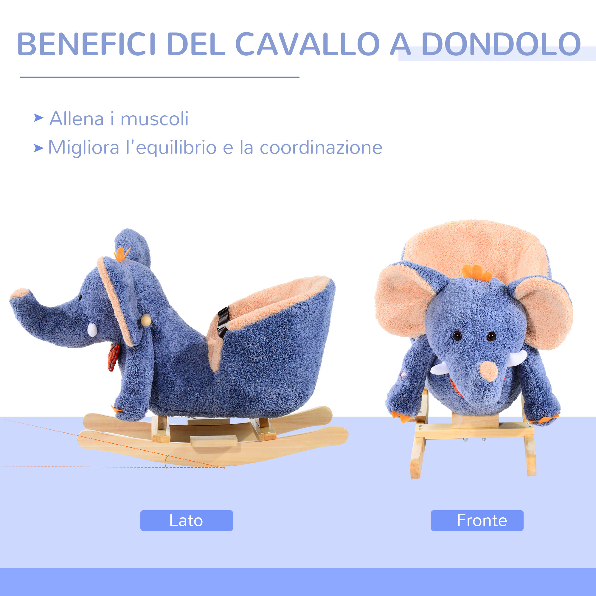 Cavallo a dondolo in legno elefante per i bambini 60x33x45cm - 
