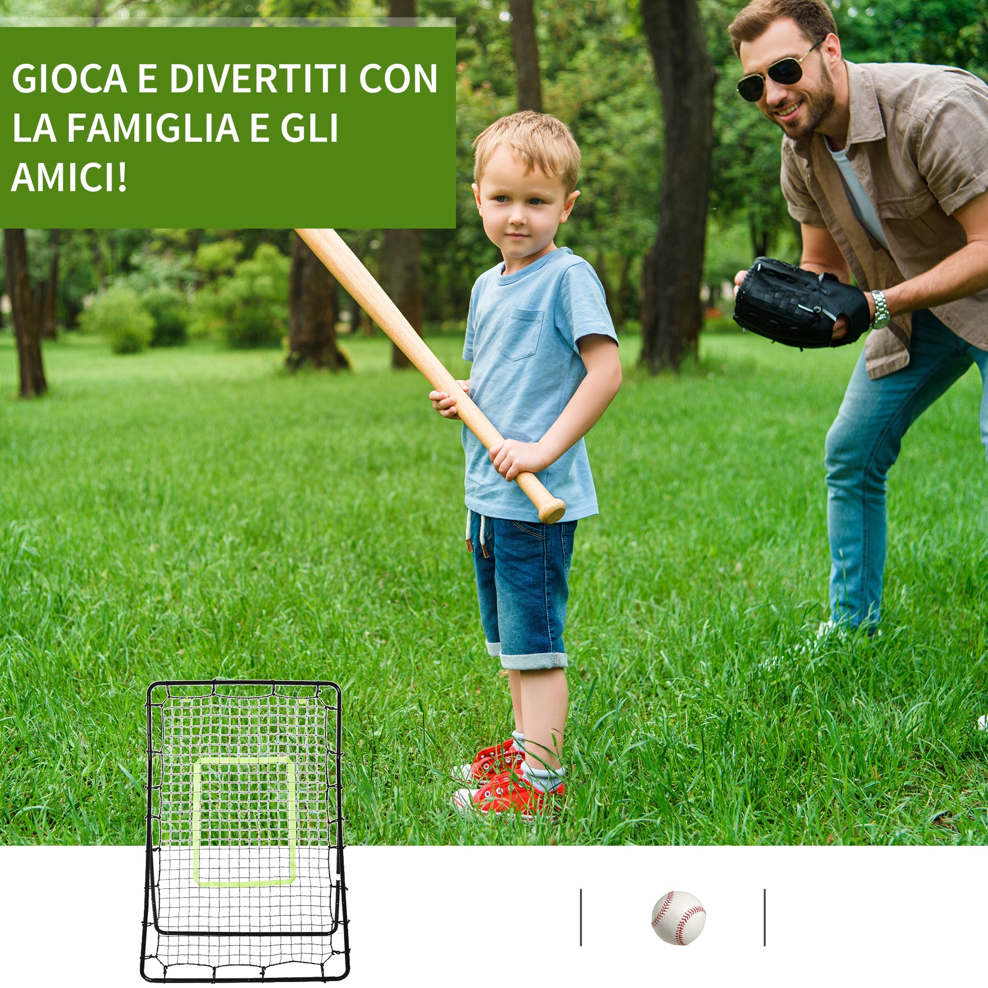 Rete elastica rimbalzo da baseball rimbalzatore portatile 90x80x140cm - 