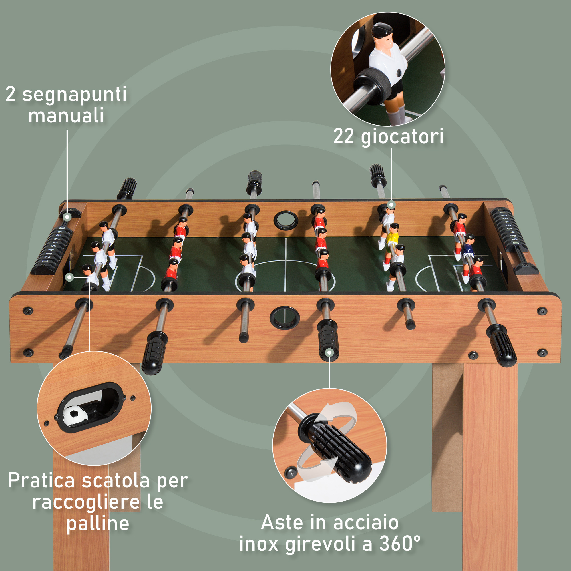 Calcio balilla professionale per bambini e adulti con aste in legno mdf 92x46x78cm - 