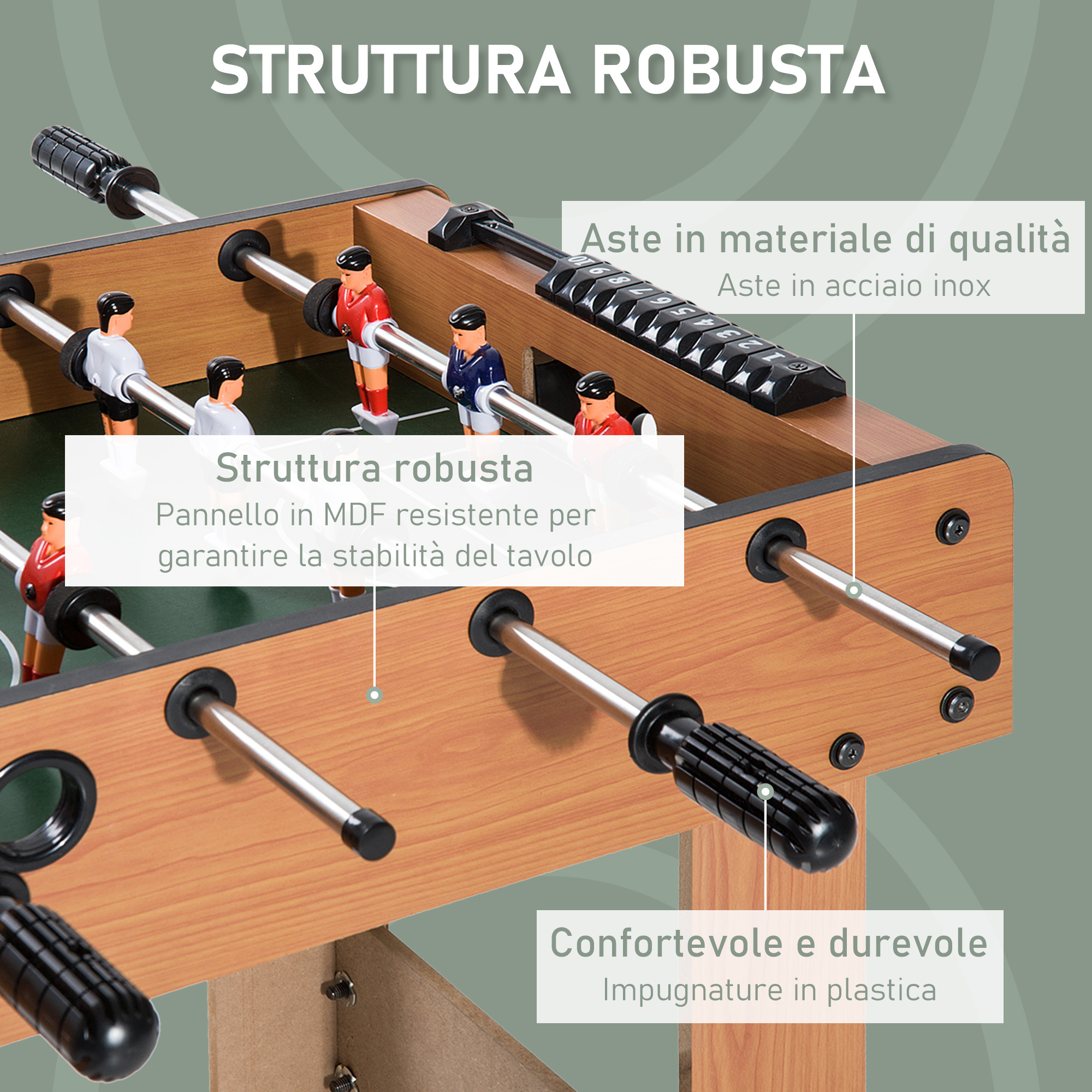 Calcio balilla professionale per bambini e adulti con aste in legno mdf 92x46x78cm - 
