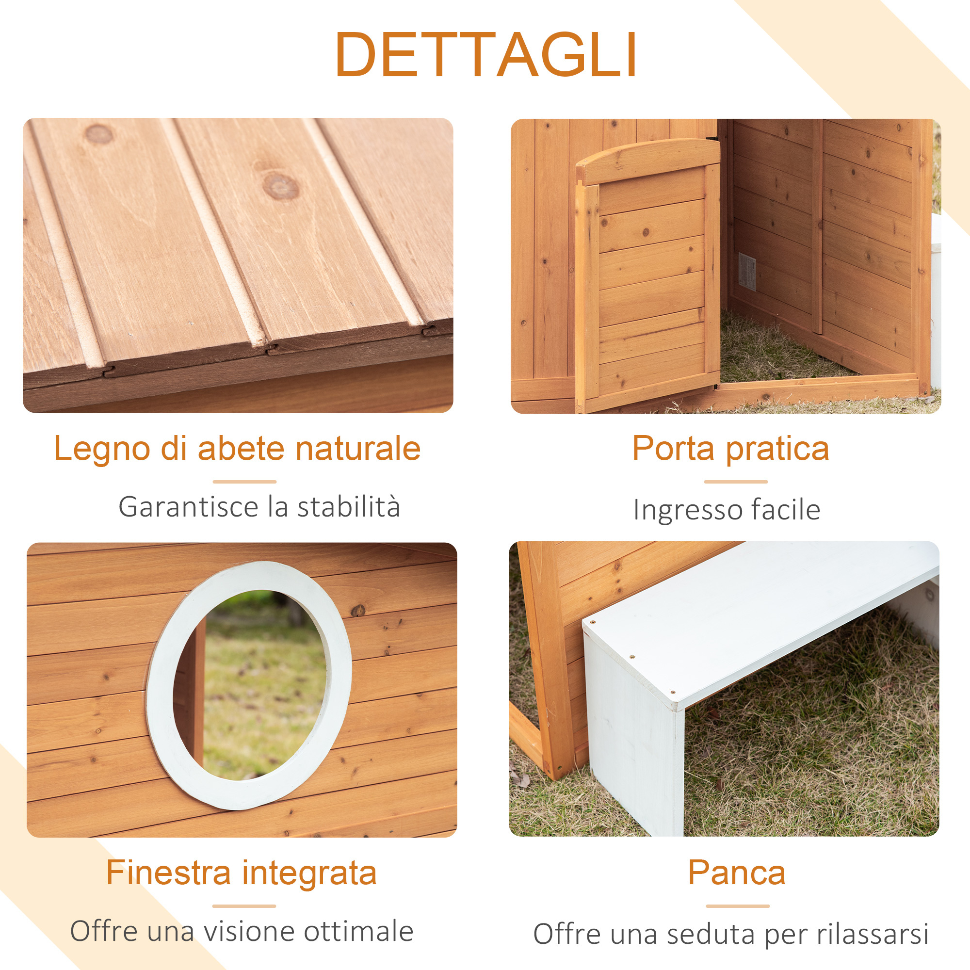 Casetta per bambini in legno da esterno con porta, finestre, panca, portavasi 122x108x135.5cm gialla - 