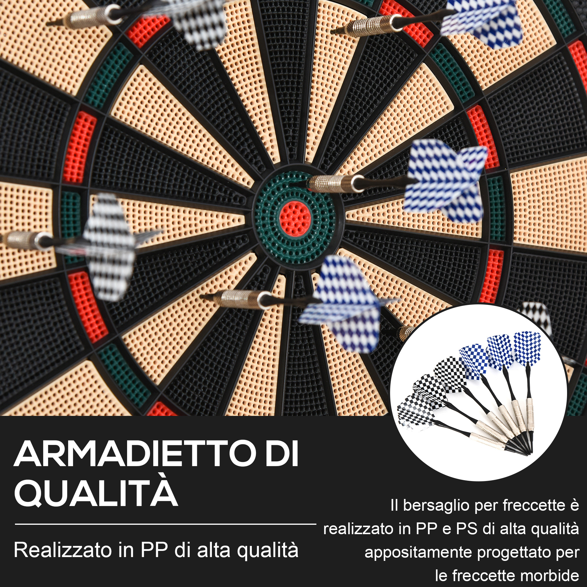 Bersaglio a freccette elettronico in pp con 6 freccette e tabellone segna punti, 44x39.5x 2.2cm, nero - 