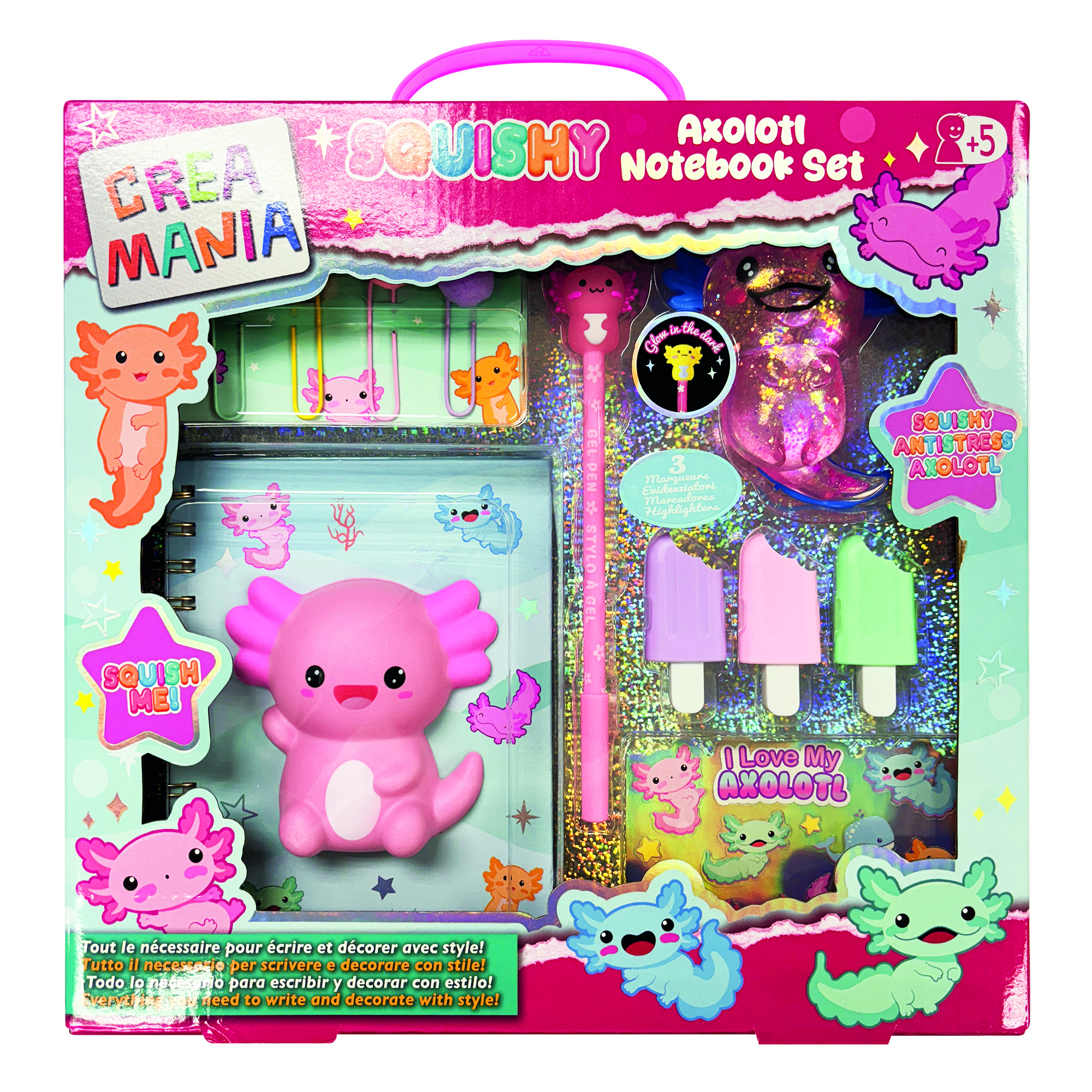 Set cancelleria kawaii axolotl – quaderno, penna, peluche e accessori colorati - CREA MANIA