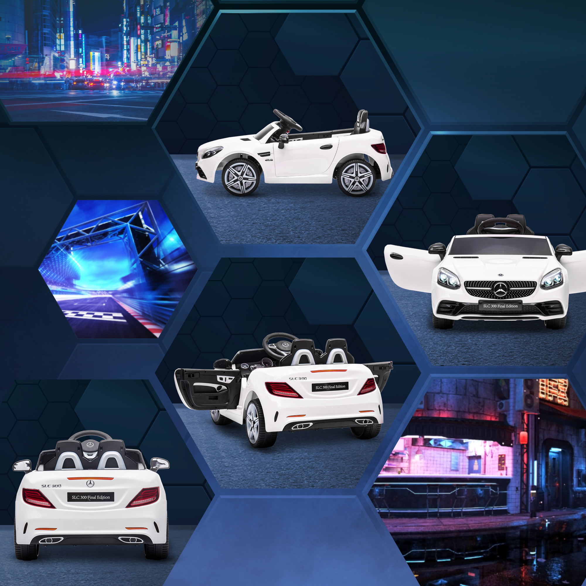 Macchina elettrica per bambini licenza mercedes slc 300 con telecomando, in pp e metallo, 107x62.5x44 cm, bianco - 