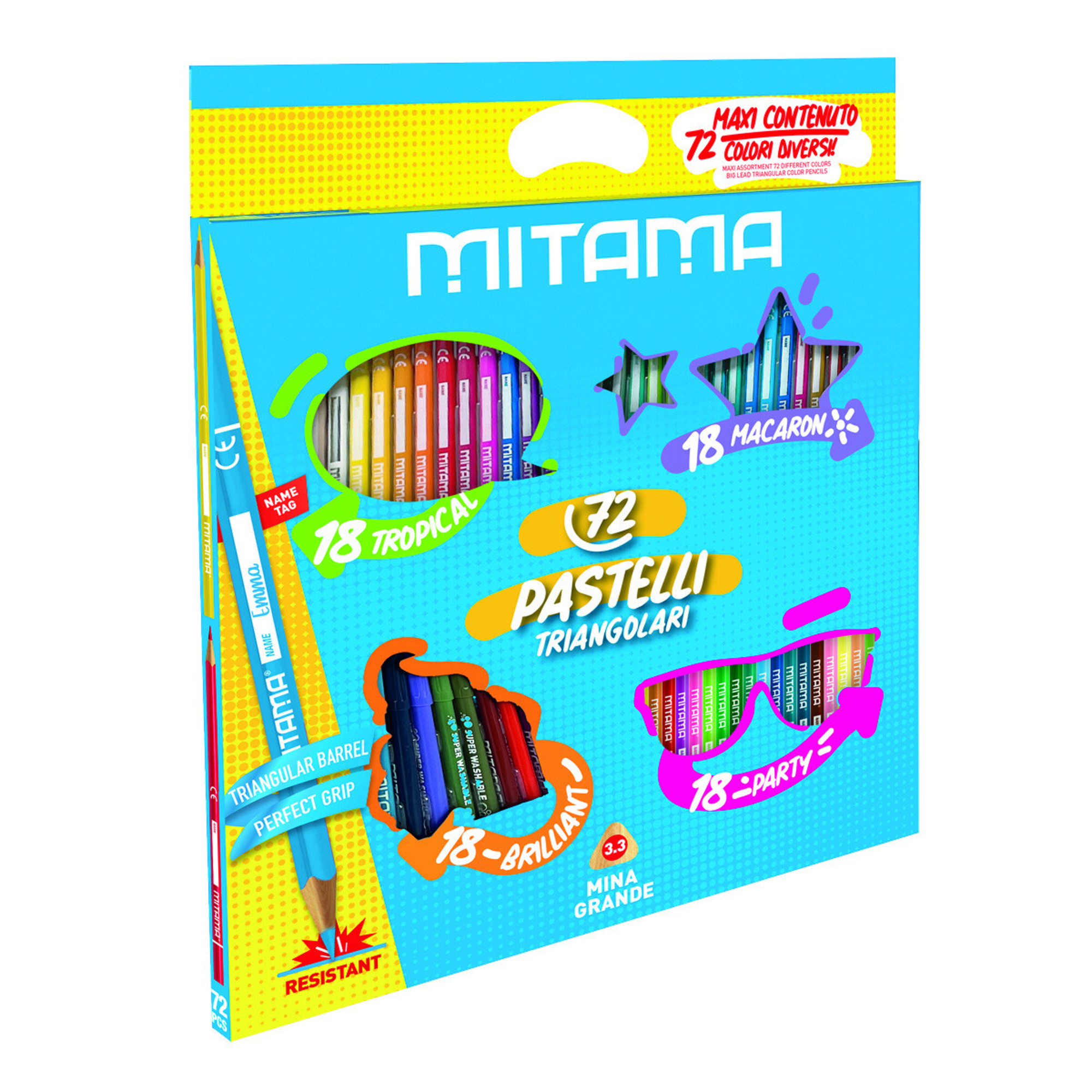 Pastelli mitama triangolari  mina 3.3, scatola 72 pezzi - MITAMA