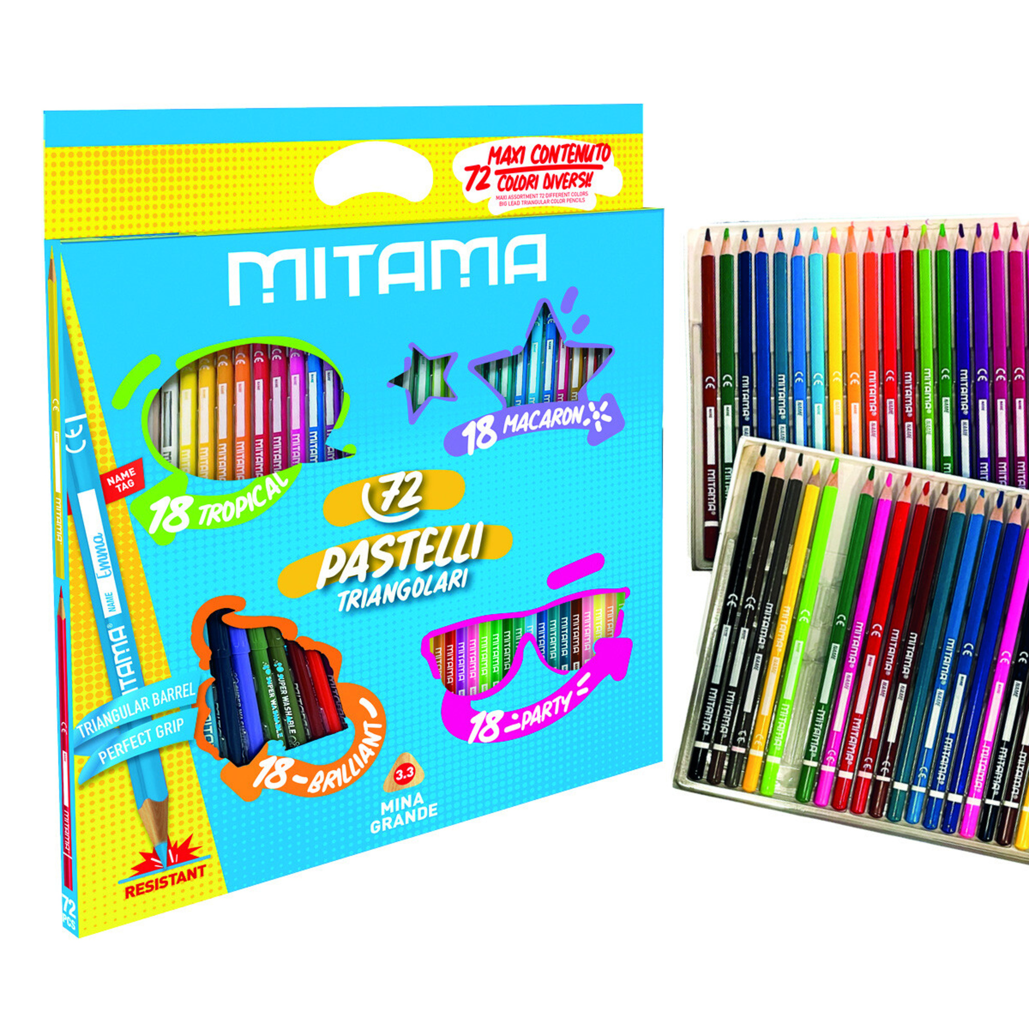 Pastelli mitama triangolari  mina 3.3, scatola 72 pezzi - MITAMA