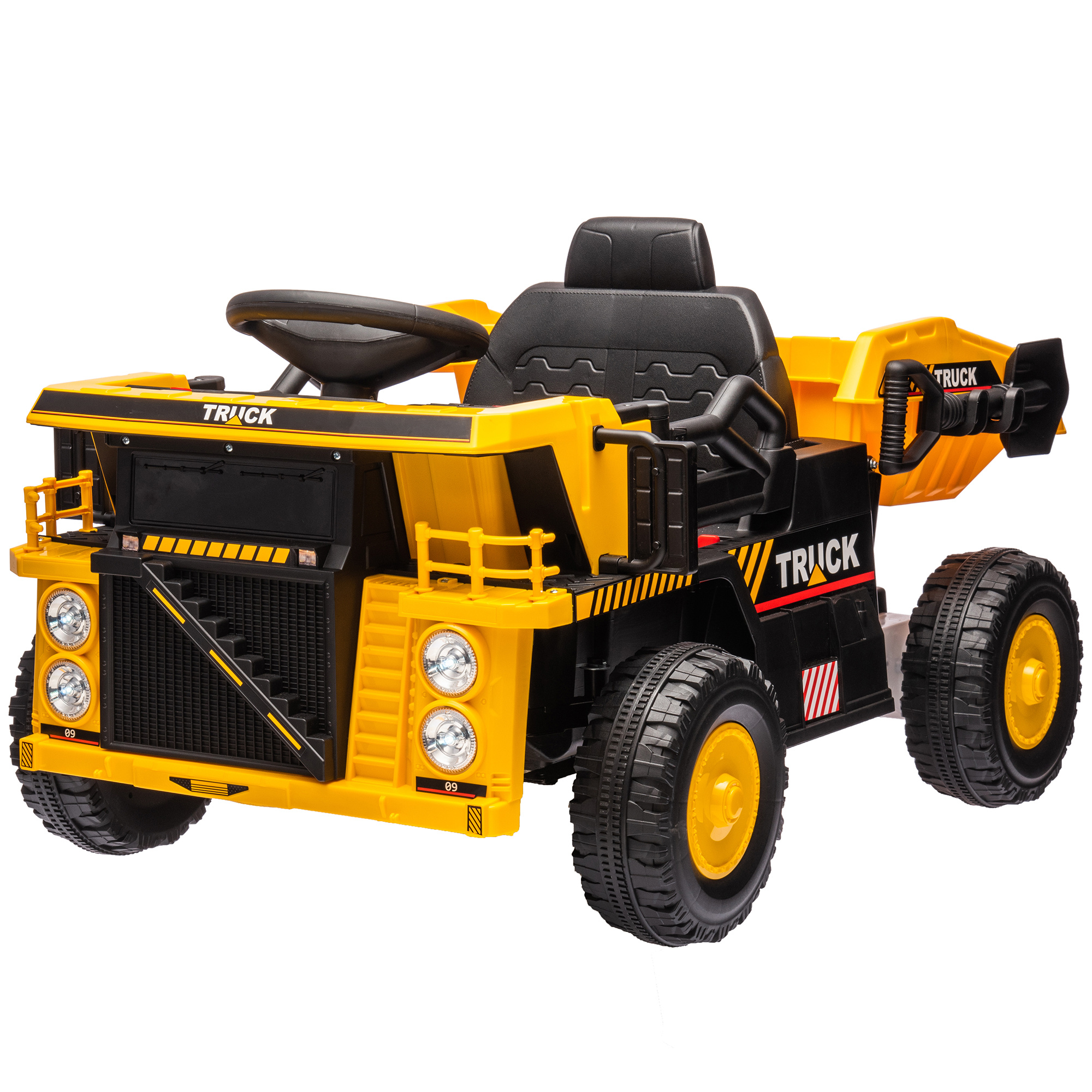 Camion per bambini 3-5 anni con motore 12v, macchina elettrica per bambini con musica e fari, giallo - 