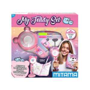 My teddy lamp mitama, 1 lampada fashion, 1 quaderno spiralato, 2 penne gel, 1 colla, 1 base porta cellulare - MITAMA
