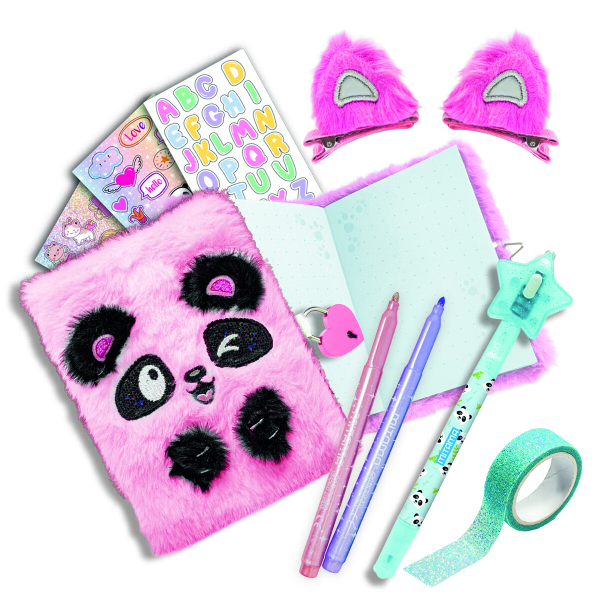 My kaiwaii secret diary panda, diario segreto, secret pen, 2 clip, pennarelli glitter - MITAMA