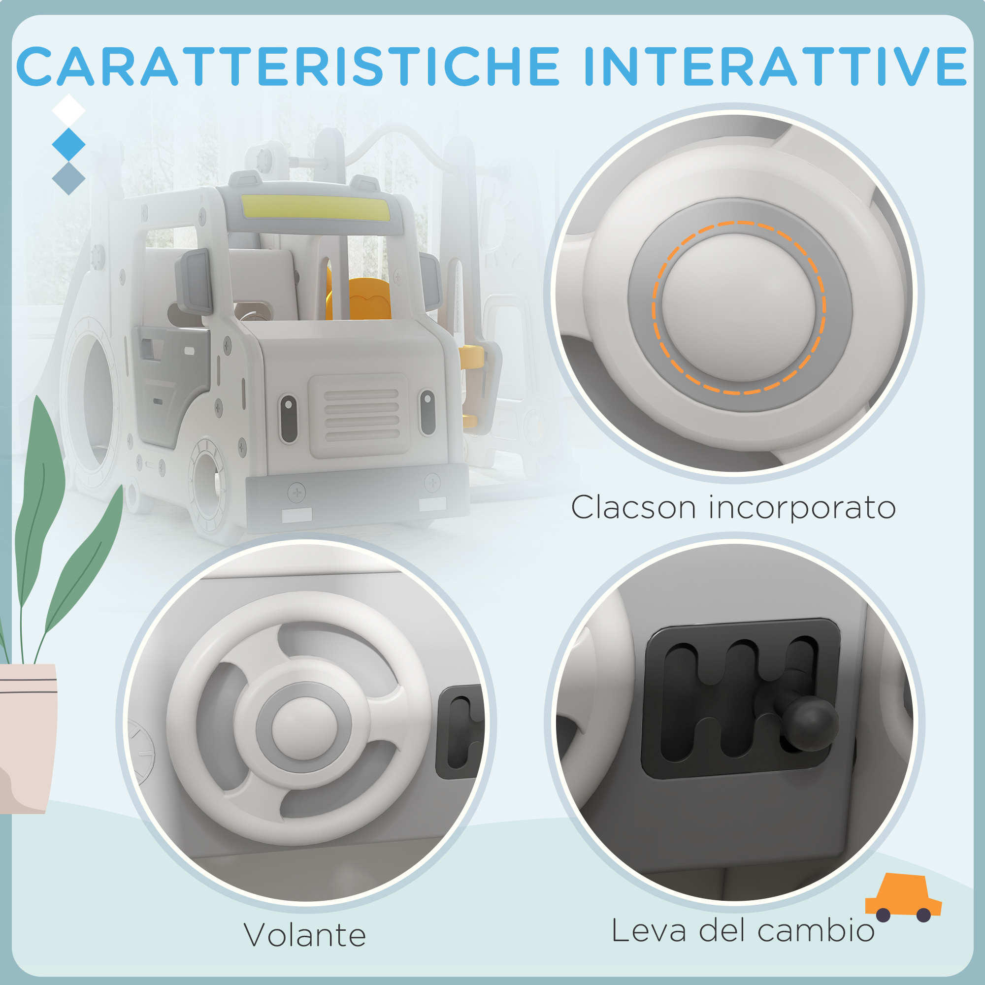 Set scivolo per bambini 18-48 mesi con altalena, macchinina e canestro, 201x151x87.5cm, bianco - 