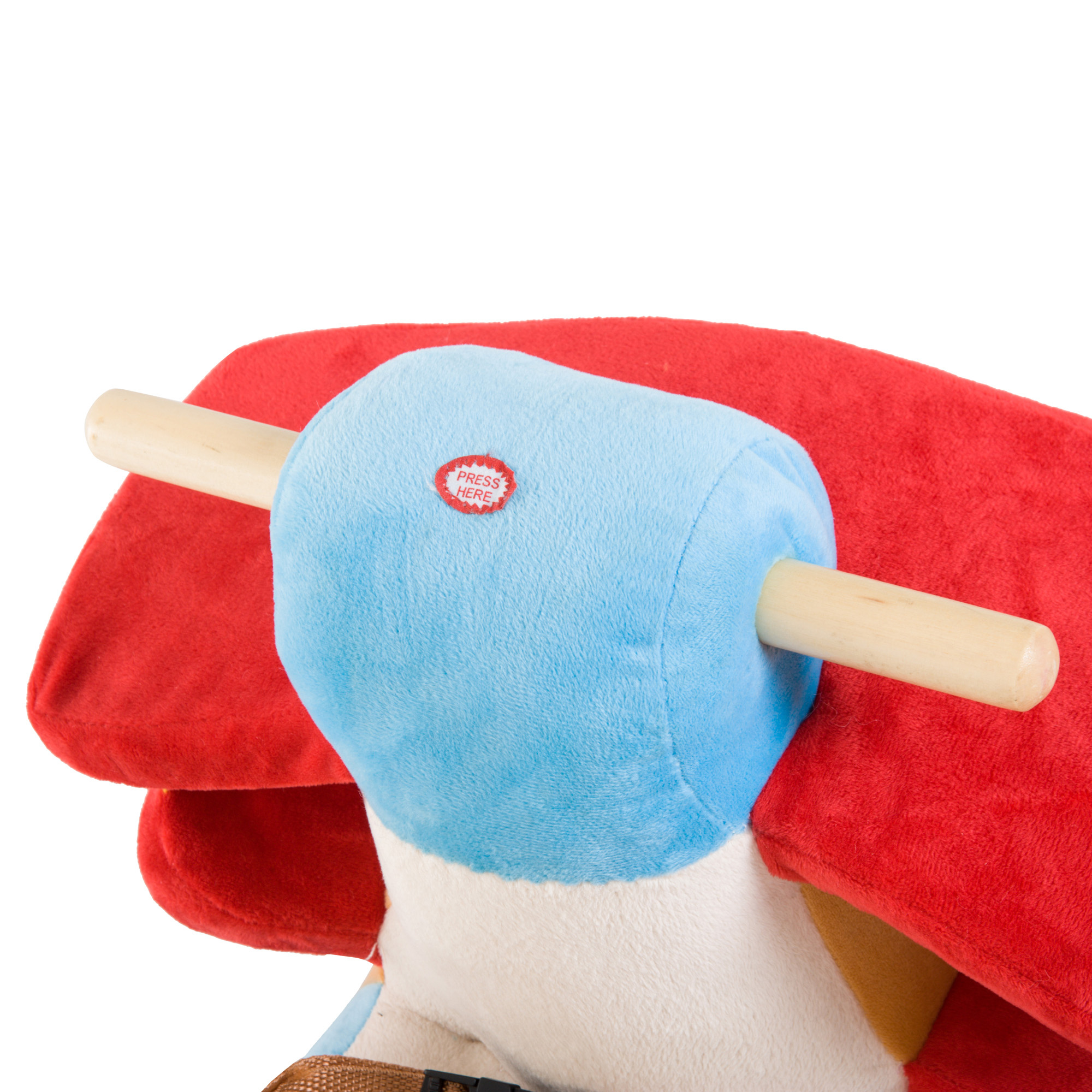 Cavallo a dondolo a forma di aeroplano per bambini di età superiore a 18 mesi, cacalluccio a dondolo con musica incorporata in legno alamo, 60x33x45cm - 