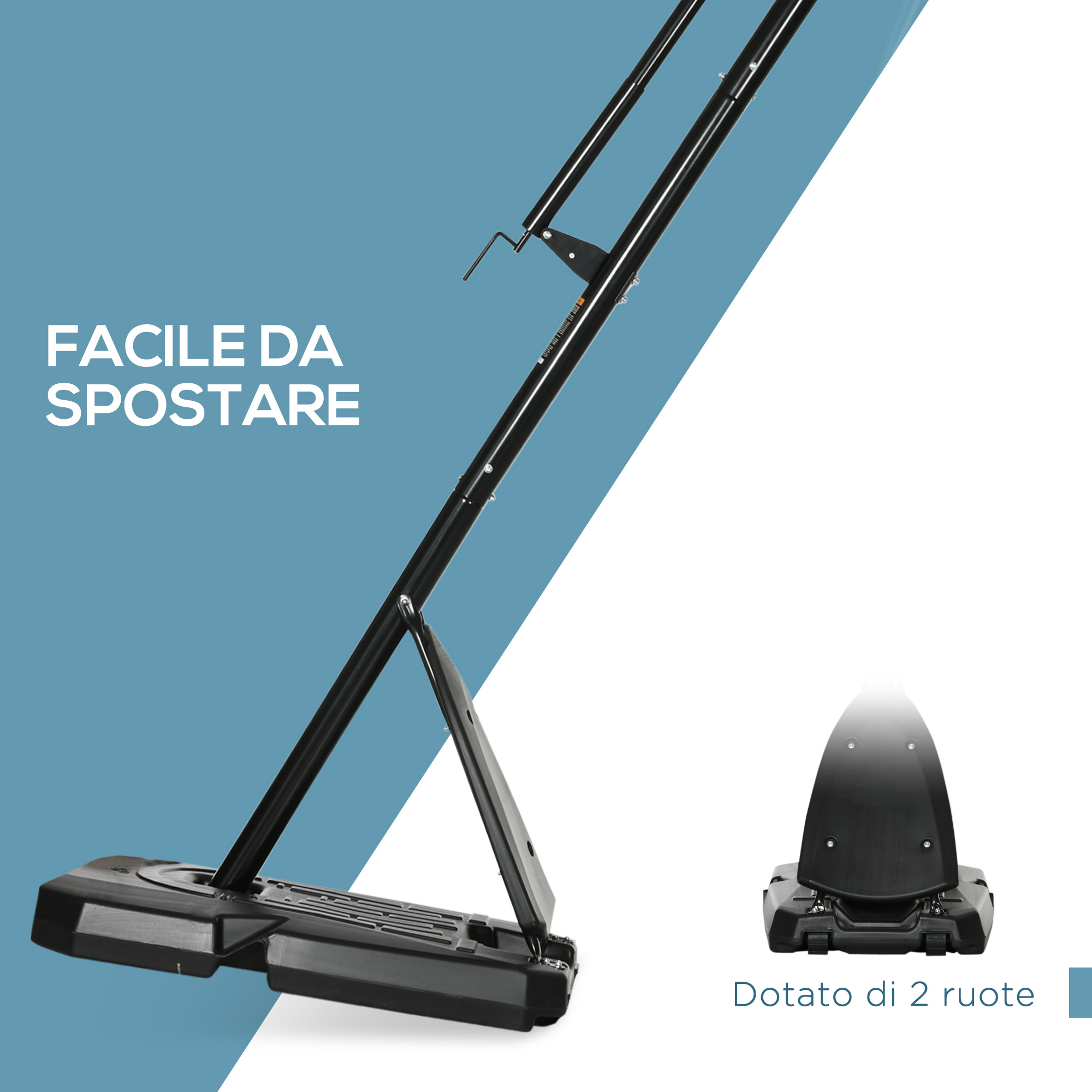 Canestro basket in acciaio, regolabile in altezza e portatile con tabellone e ruote, 107x70cm, nero e rosso - 