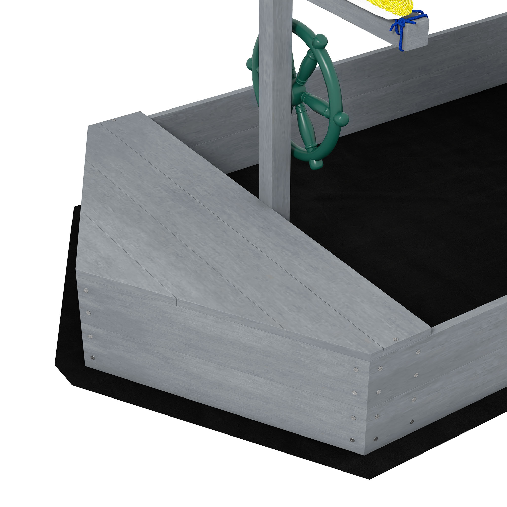 Sabbiera per bambini 3-8 anni a forma di barca, in legno di abete e poliestere, 190x90x138 cm - 