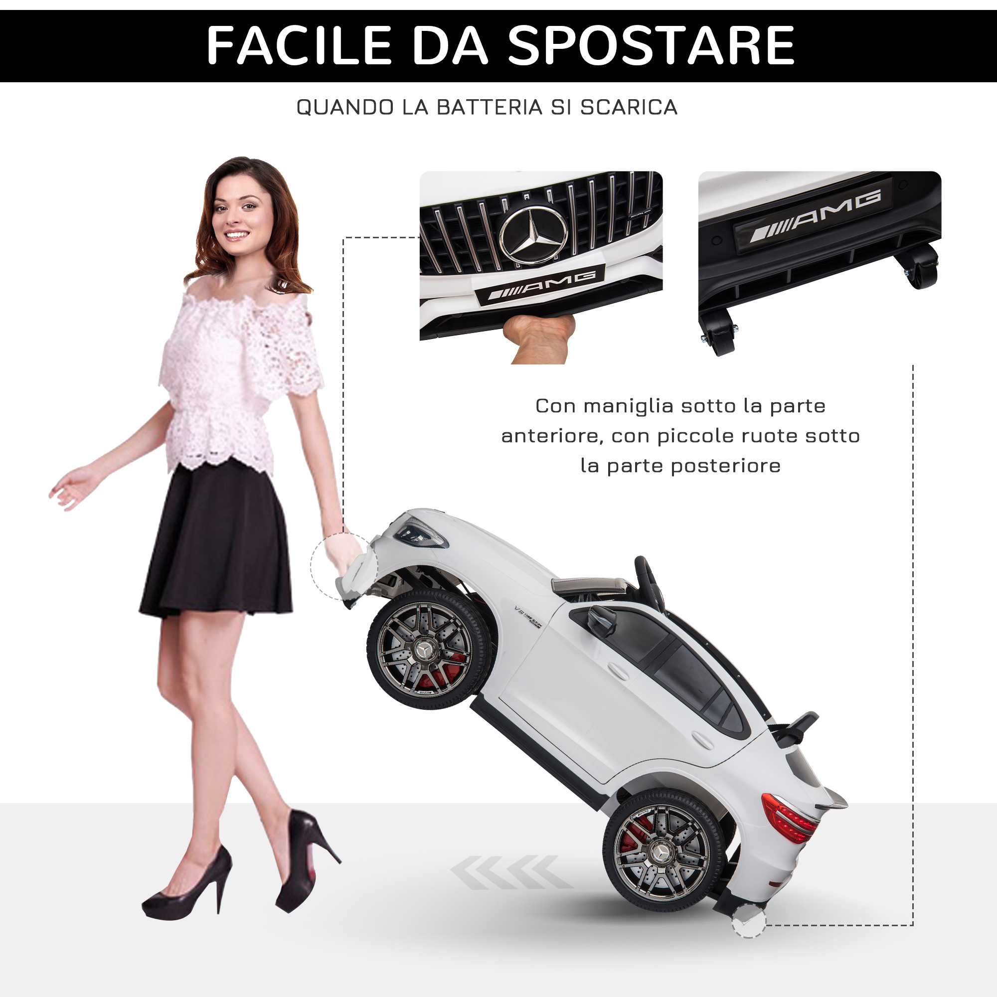 Macchina elettrica per bambini 3-5 anni mercedes con cintura di sicurezza e telecomando, bianco - 