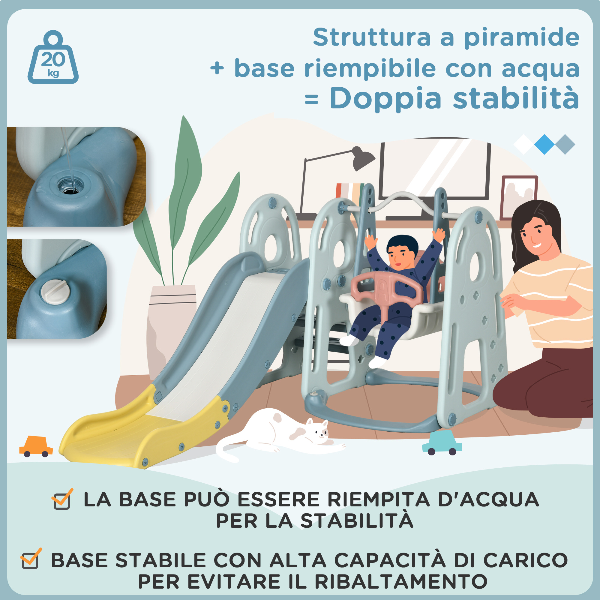 Set da gioco 5 anni max con altalena per bambini, scivolo per bambini, canestro basket e scaletta, in hdpe e pp - 