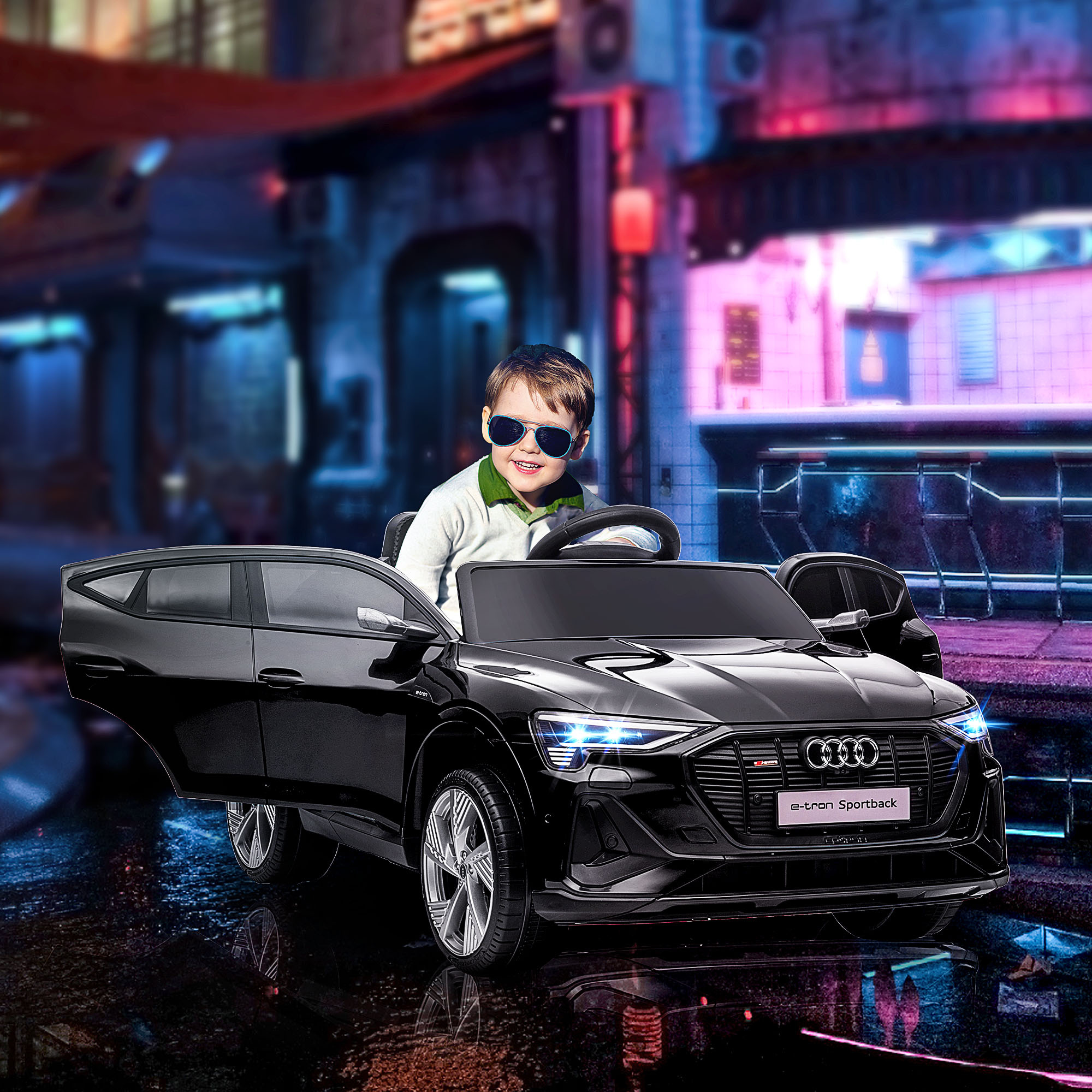Macchina elettrica per bambini 12v con telecomando, velocità 3-8km/h, luci e musica, età 3-5 anni, nero - 