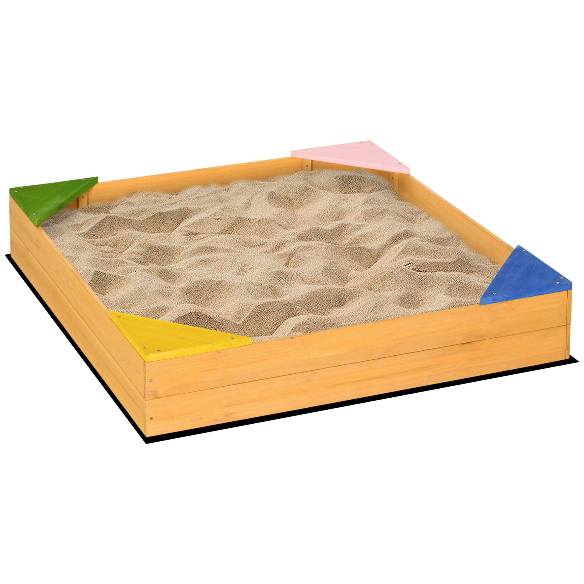 Sabbiera per bambini da 4 posti in legno di abete con design senza fondo, 109x109x19.8 cm - 