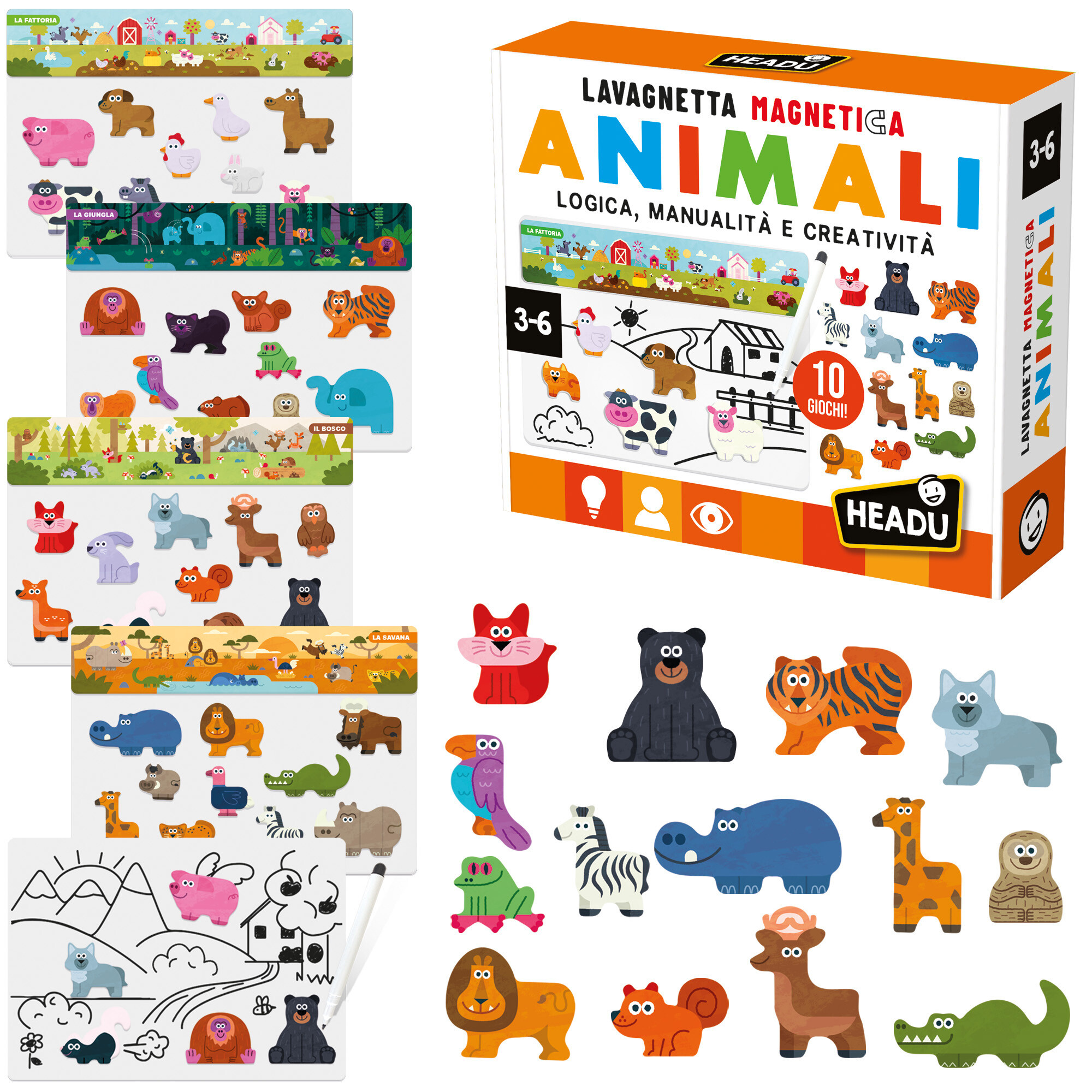 10 giochi con animali magnetici - impara e divertiti con le sagome - HEADU