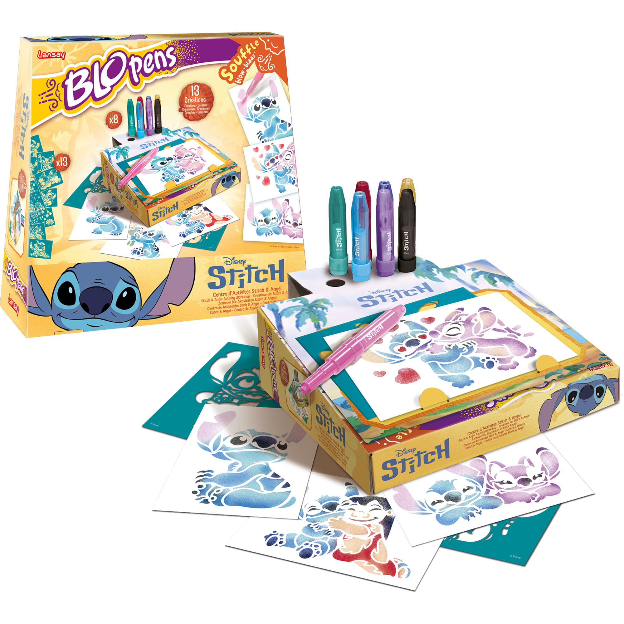 Blopens stitch e angel - set creativo con pochoir e pennarelli ad aria - Disney Stitch