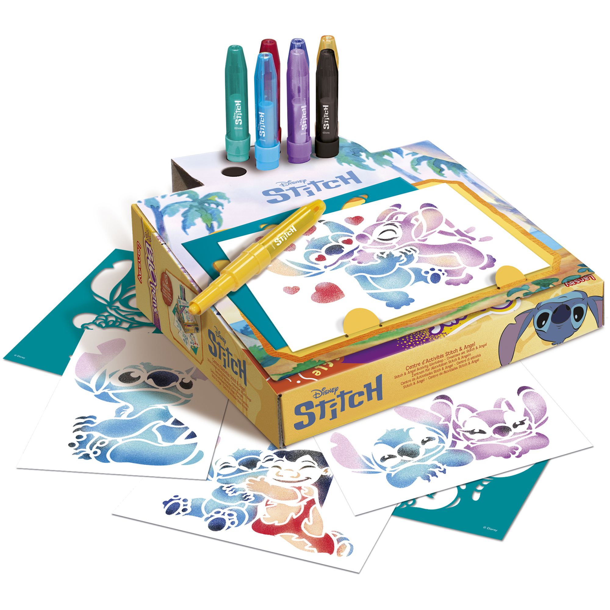 Blopens stitch e angel - set creativo con pochoir e pennarelli ad aria - Disney Stitch